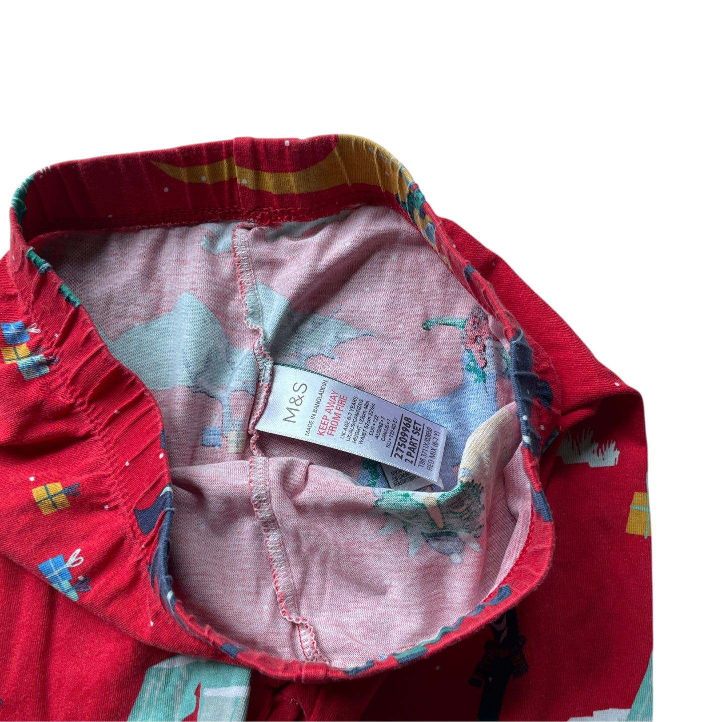 M&S 6-7 years red Christmas pyjama set cotton