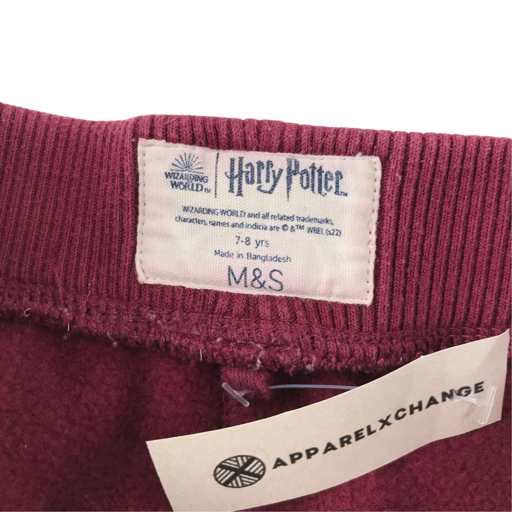 M&S 7-8 years burgundy joggers Harry Potter cotton polyester