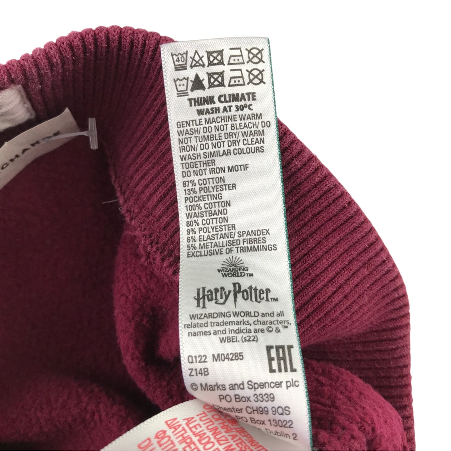 M&S 7-8 years burgundy joggers Harry Potter cotton polyester