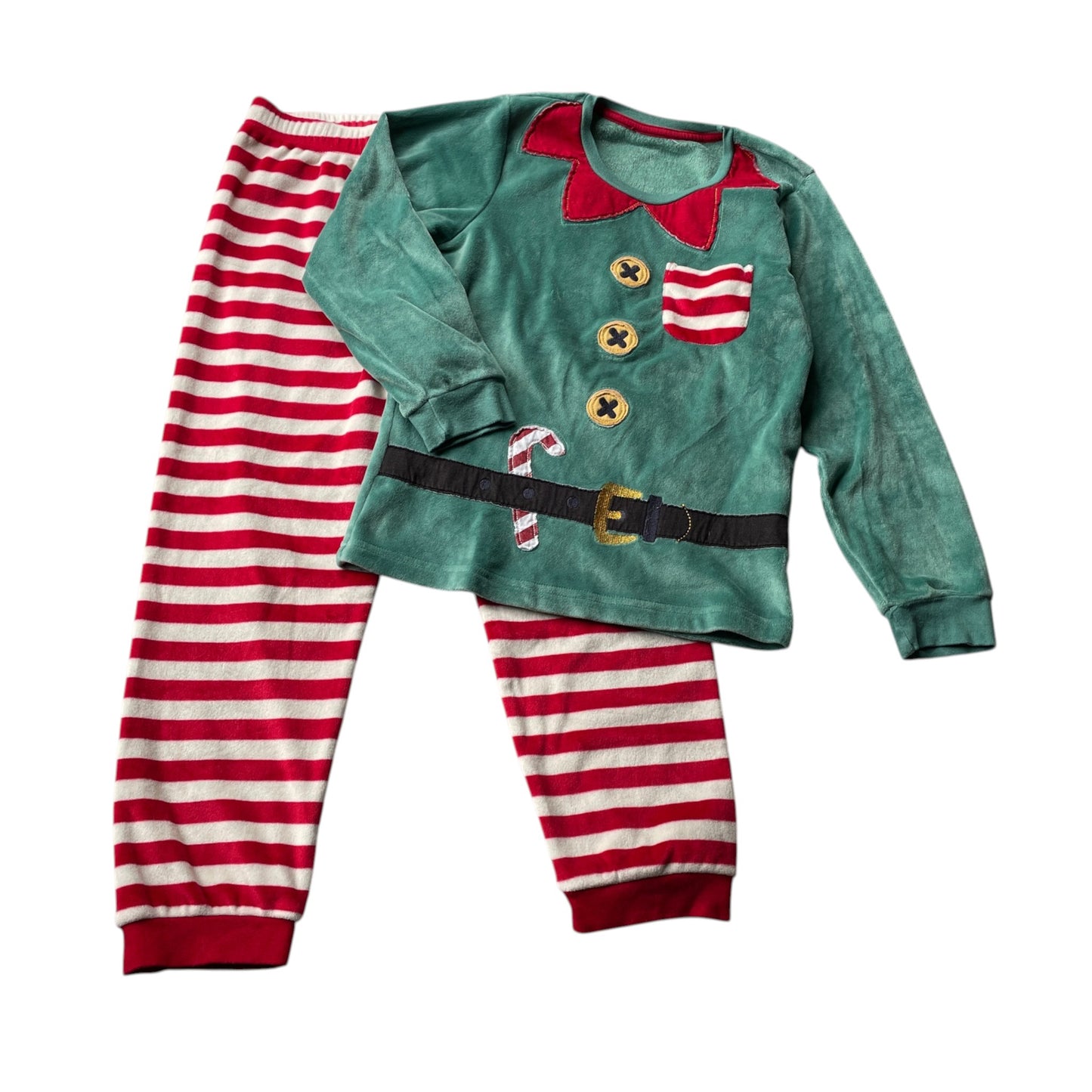 M&S 7-8 years green and red Christmas elf pyjama set polyester elastane