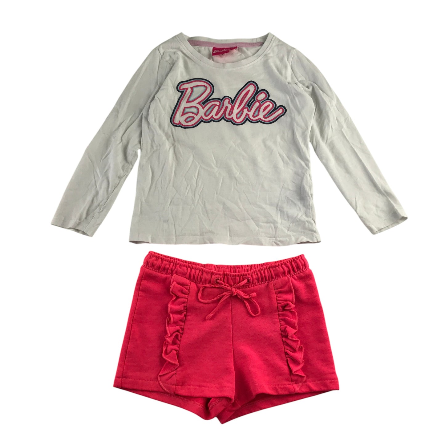 M&S and Lidl summer bundle 4-5 years white Barbie t-shirt and pink shorts cotton polyester