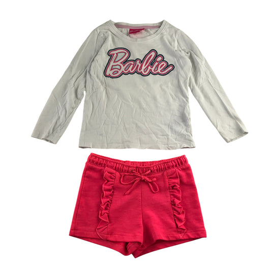 M&S and Lidl summer bundle 4-5 years white Barbie t-shirt and pink shorts cotton polyester