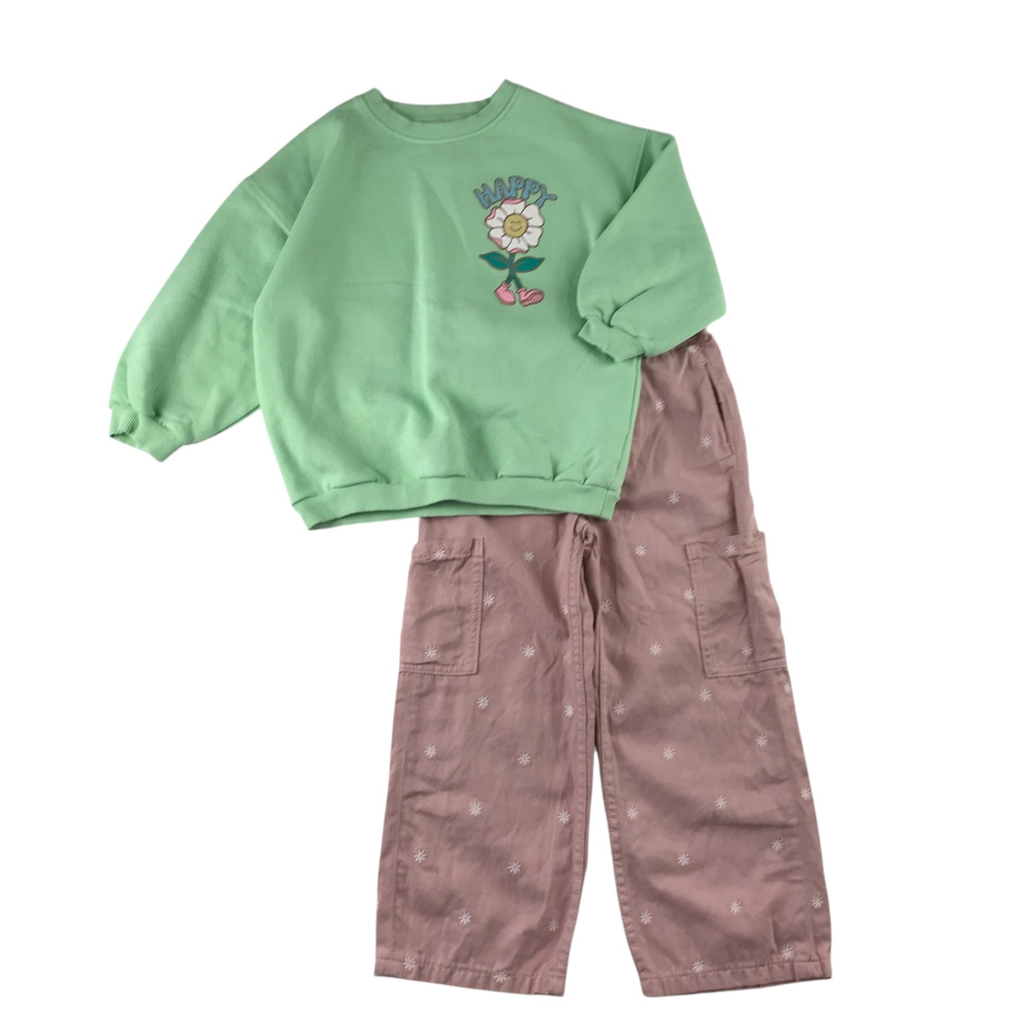 M&S and Next 5-6 years green sweater and jeans bundle happy daisies