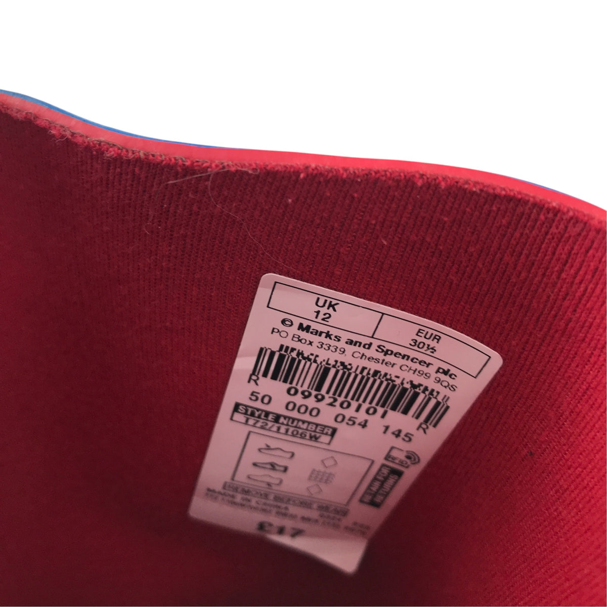 M&S size UK 12 red wellies Spiderman