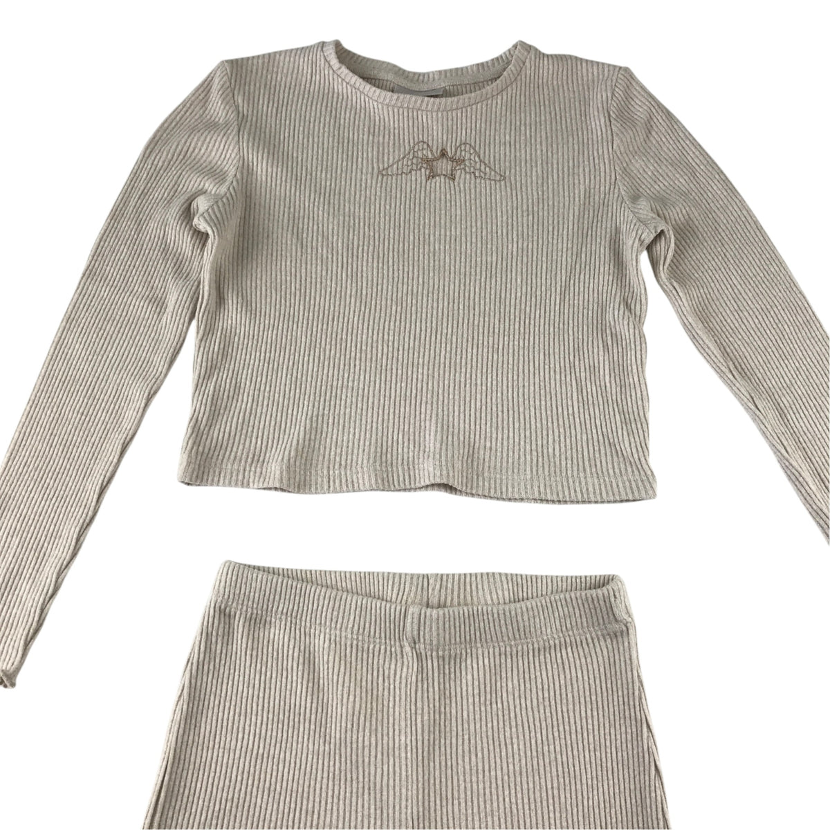 Matalan 11 years beige ribbed two piece set viscose polyester elastane