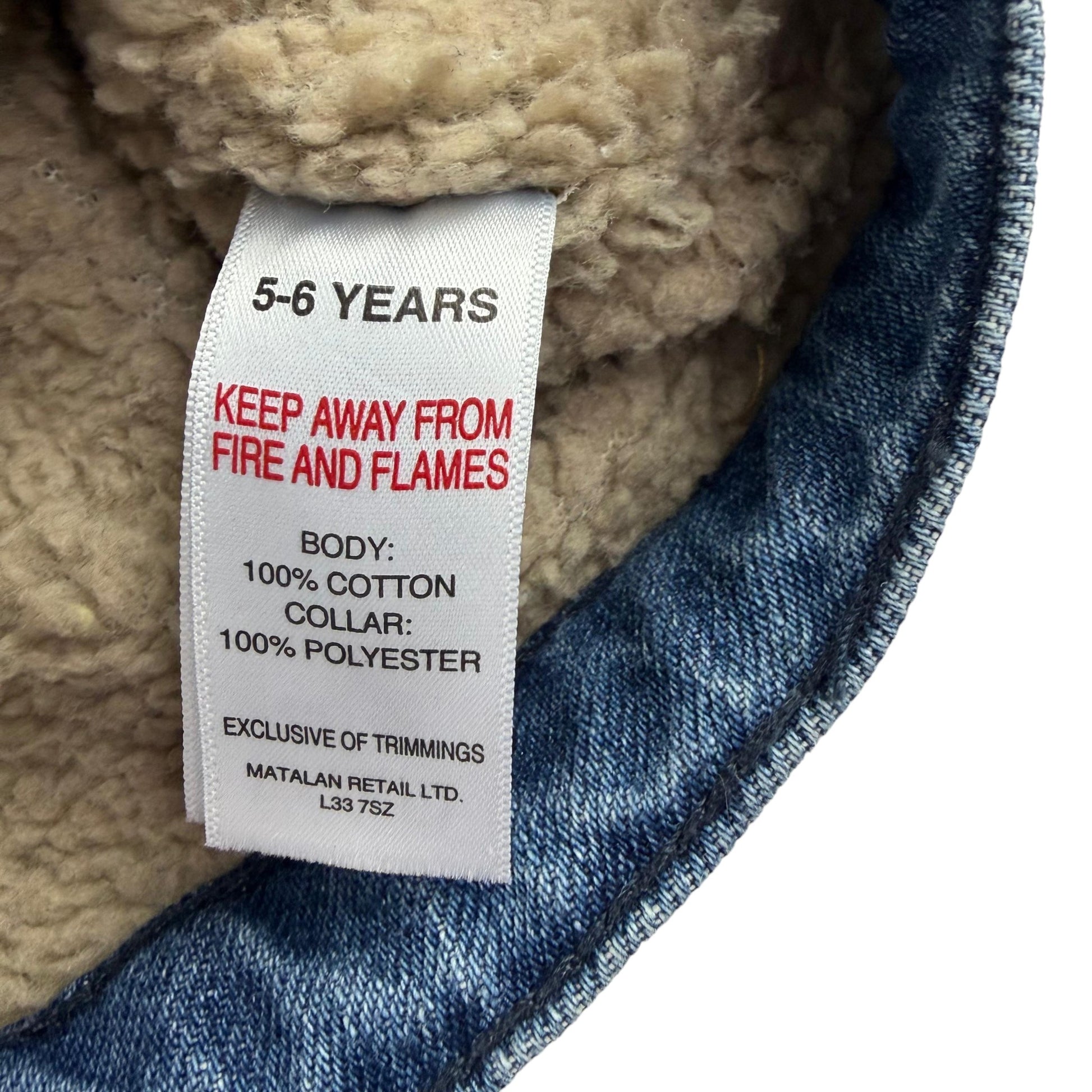 Matalan 5-6 years blue fleeced denim jacket cotton polyester