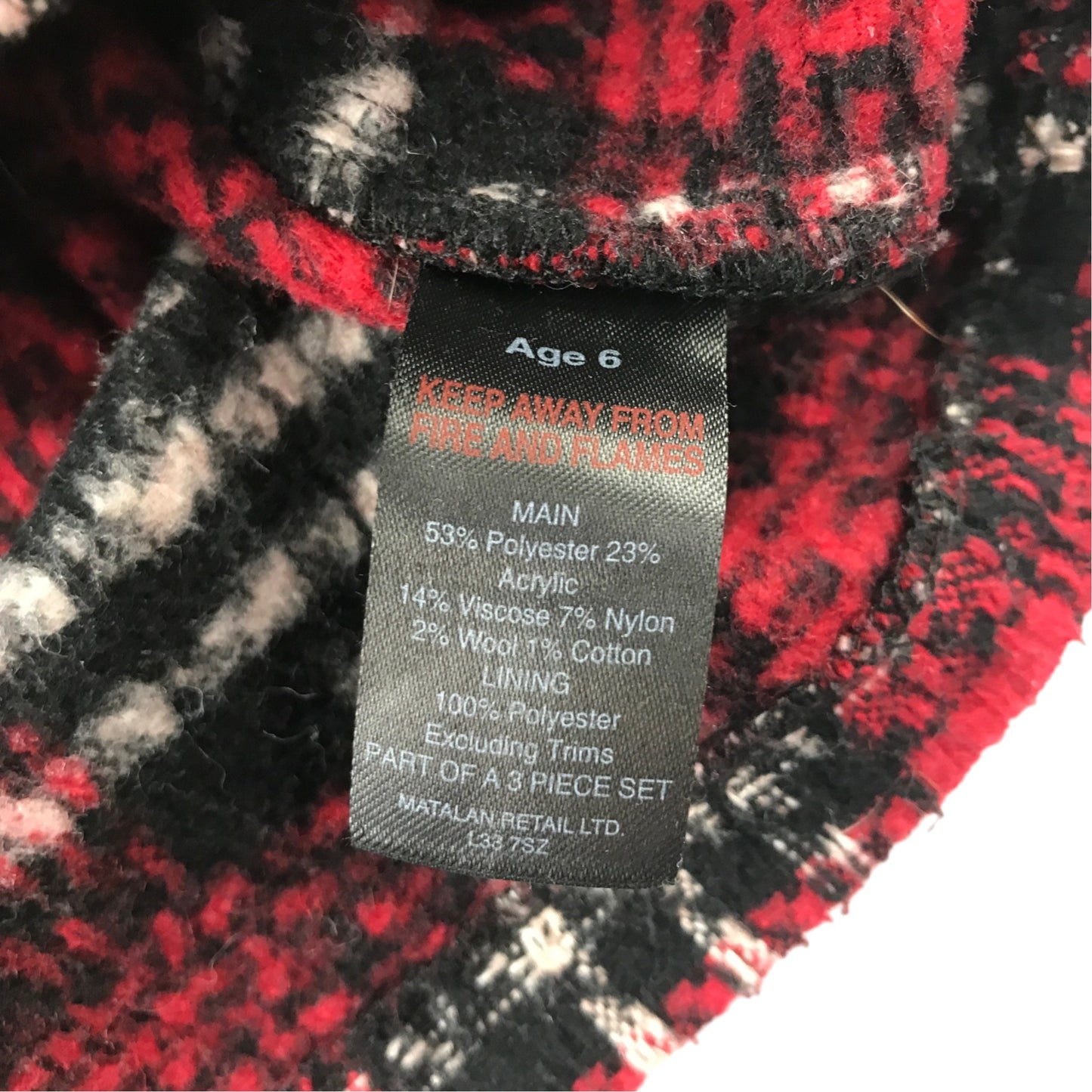 Matalan 6 years red tartan check dress polyester cotton acrylic viscose nylon