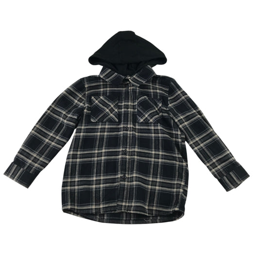 Matalan 8 years black tartan check hooded shirt cotton