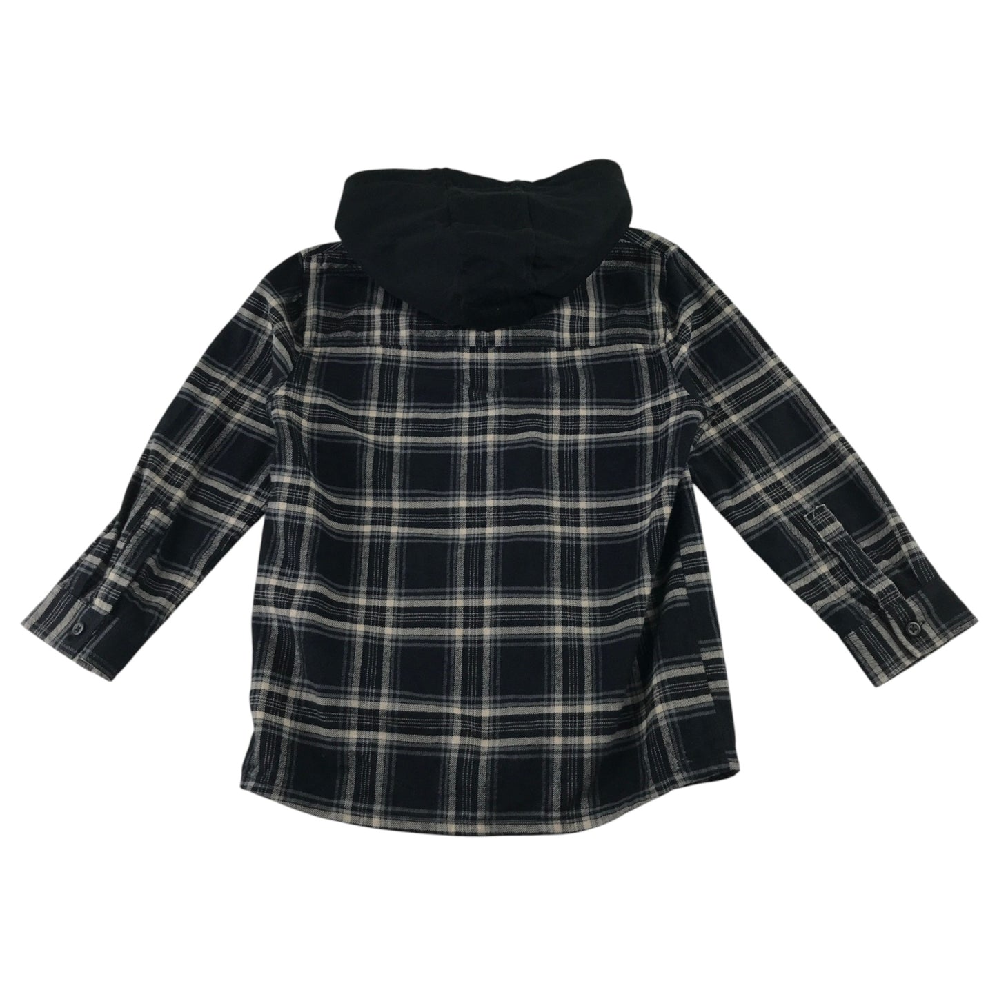 Matalan 8 years black tartan check hooded shirt cotton