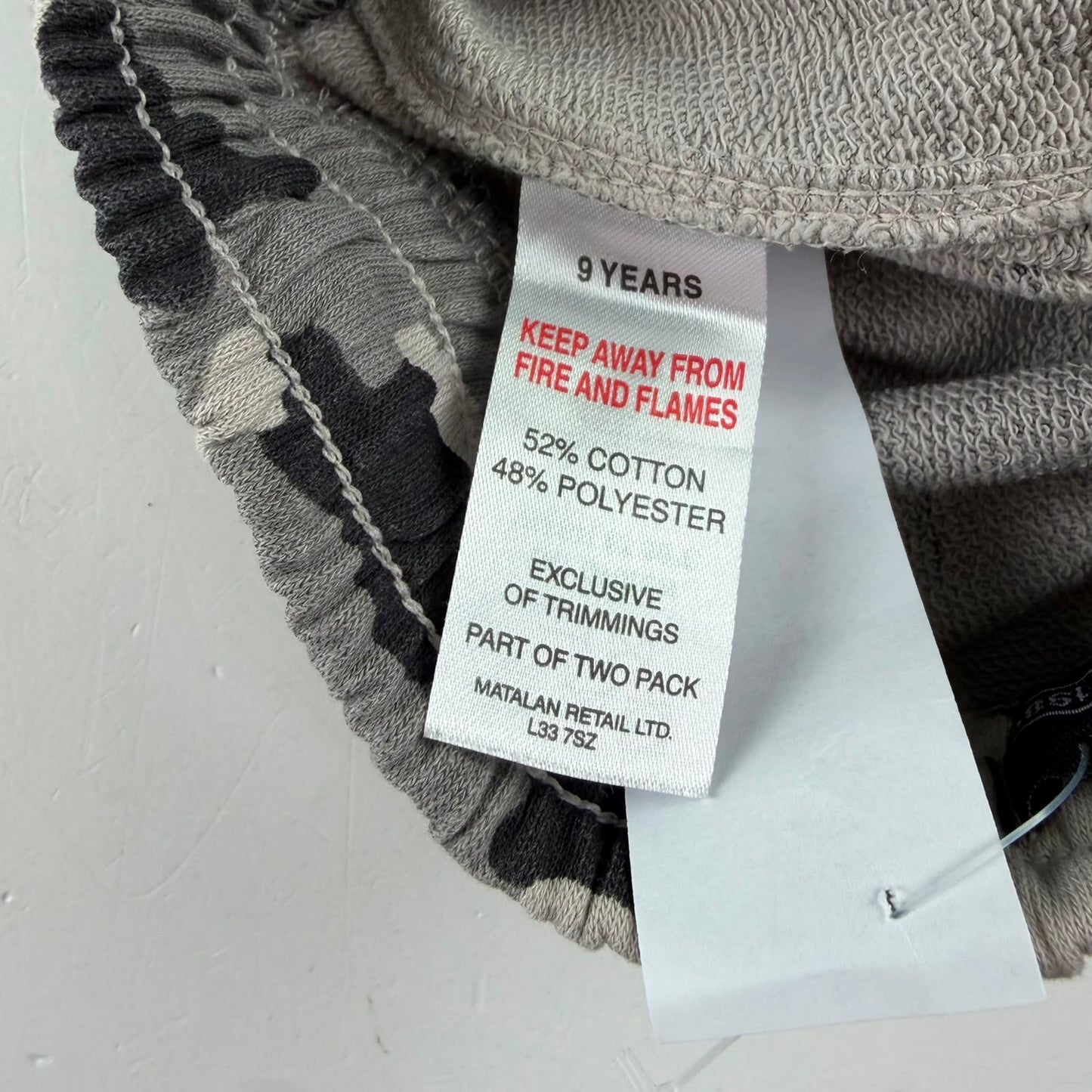 Matalan 9 years grey camo jogger shorts cotton polyester