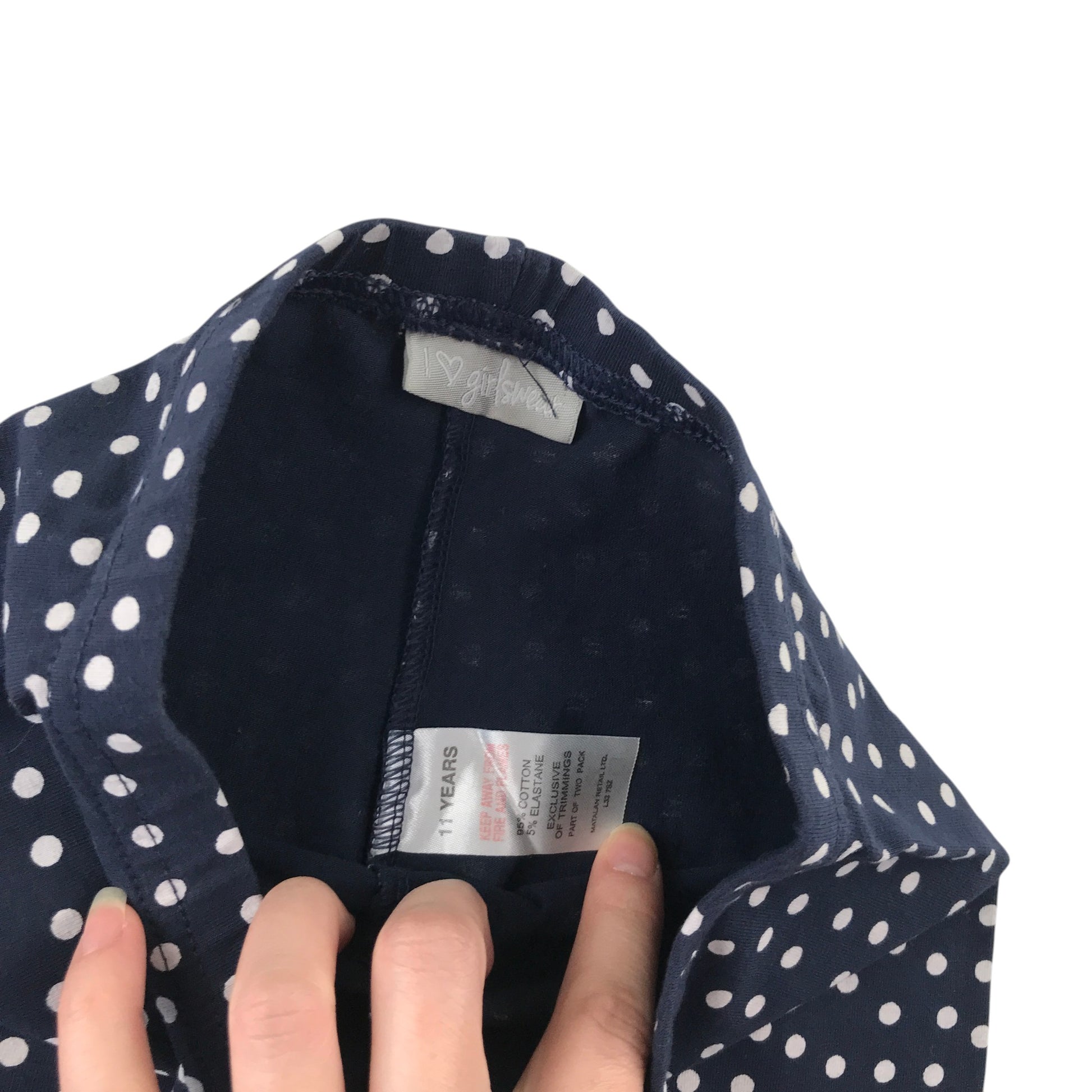 Matalan 10-11 years navy blue polka dot leggings cotton elastane