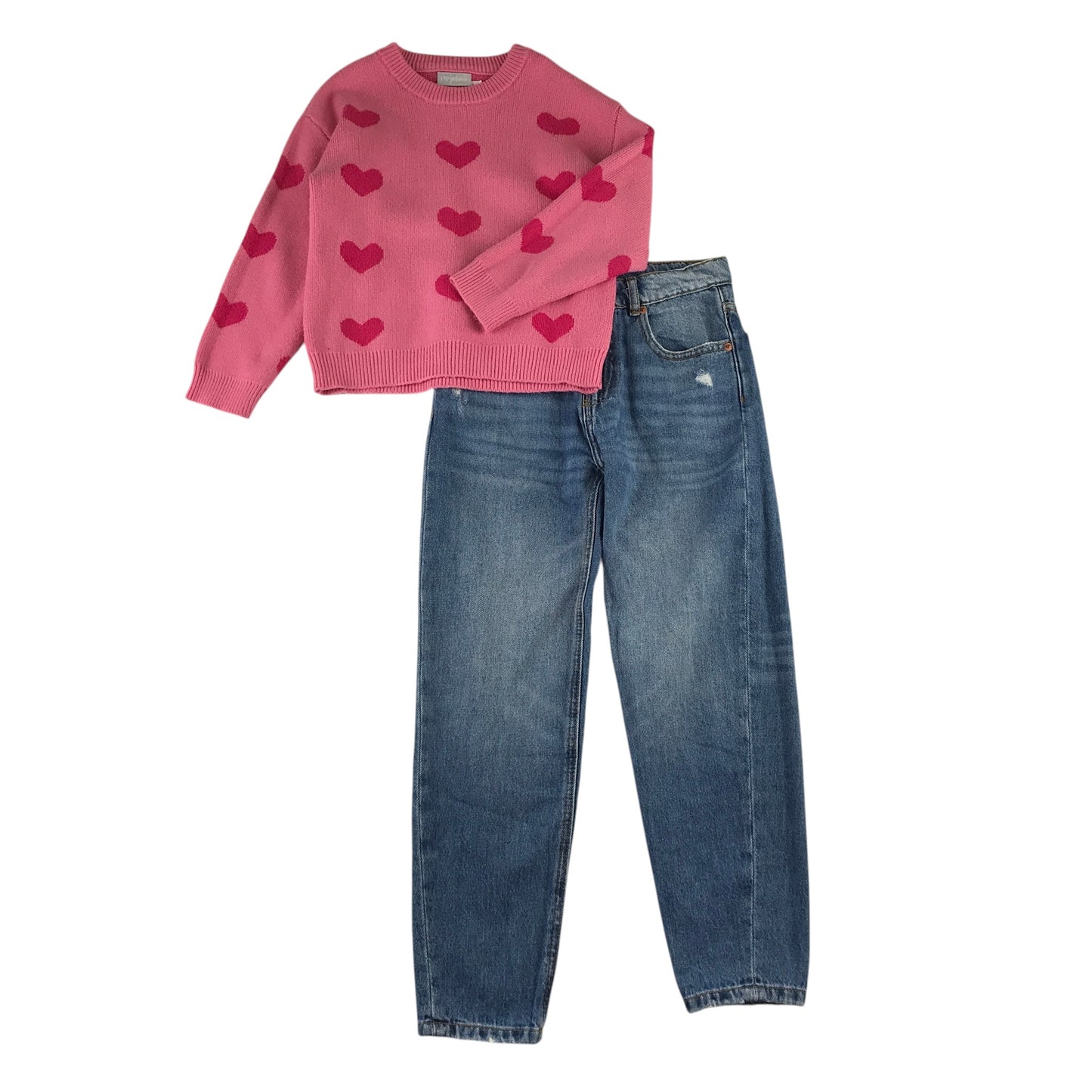 Matalan and Zara 8-9 years pink jumper and jeans bundle love hearts