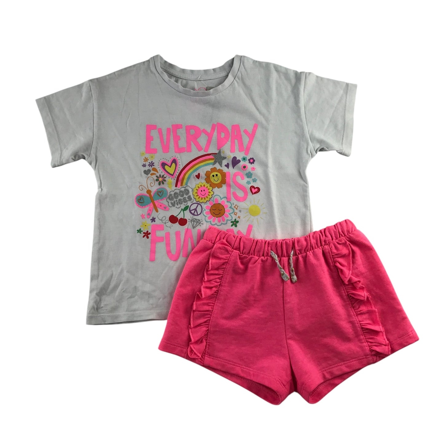 Matalan summer bundle 5-6 years white t-shirt and pink shorts cotton polyester