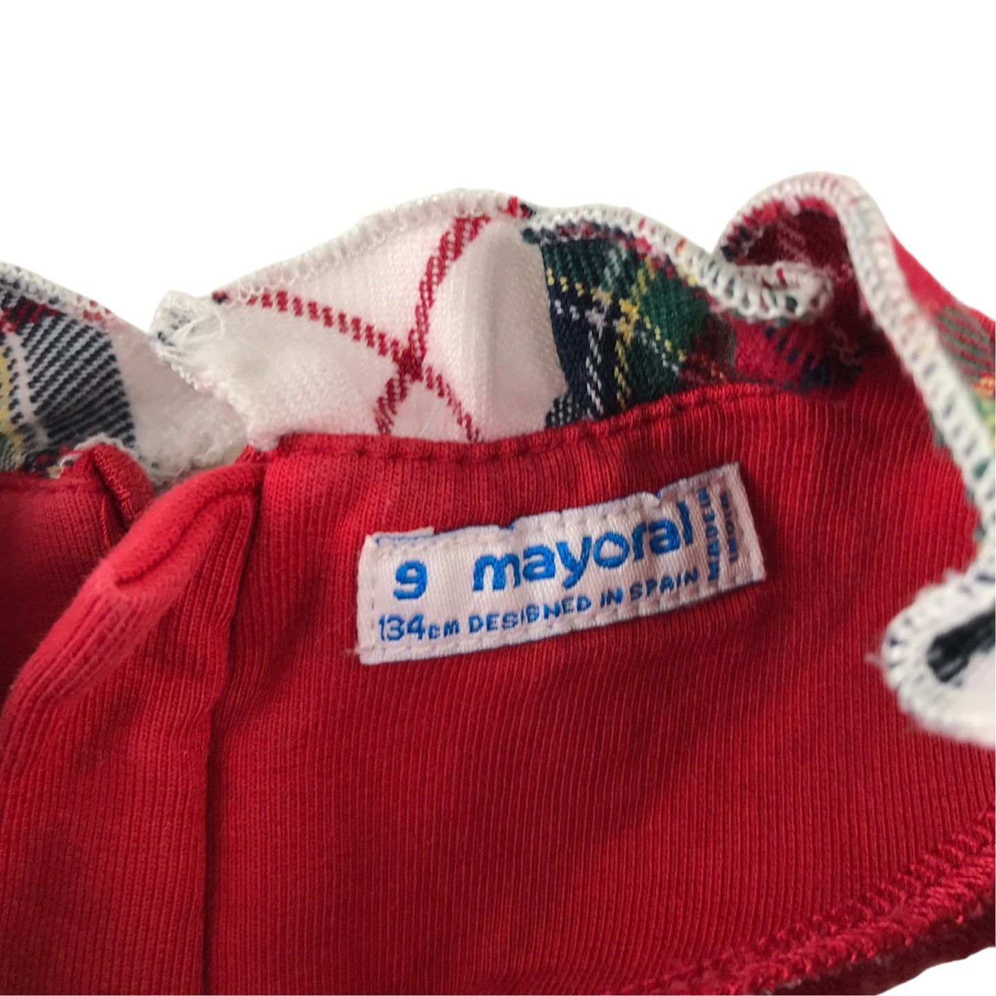 Mayoral 9 years red tartan dress cotton polyester viscose