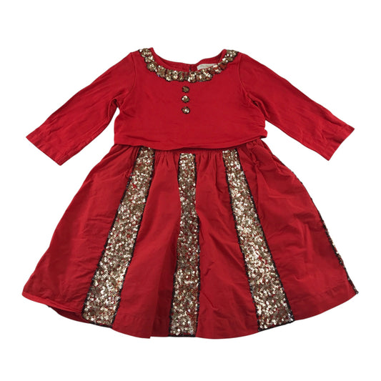 Mini Boden 5-6 years red dress golden sequins