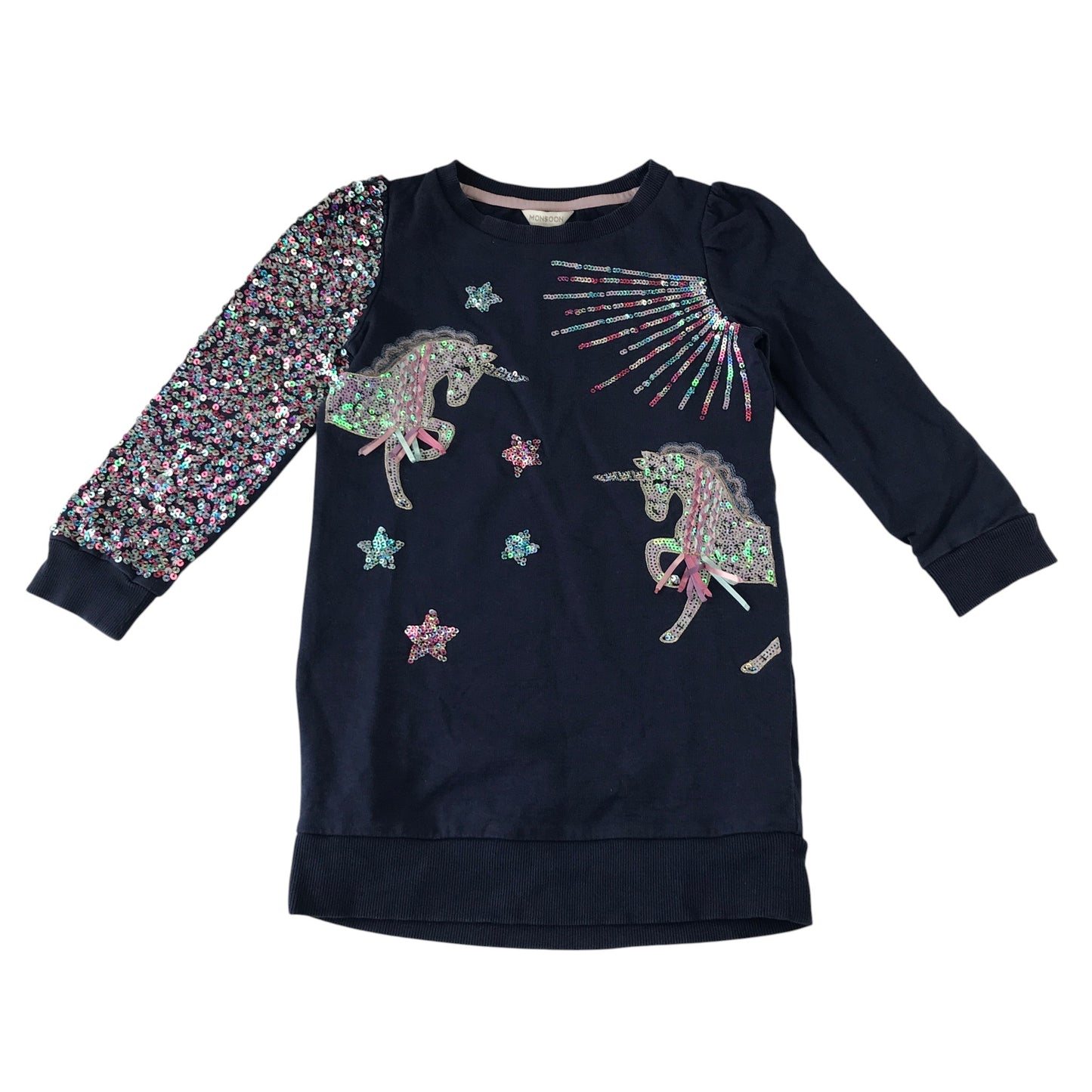 Monsoon 5-6 years navy sequin long bodied jersey sweater