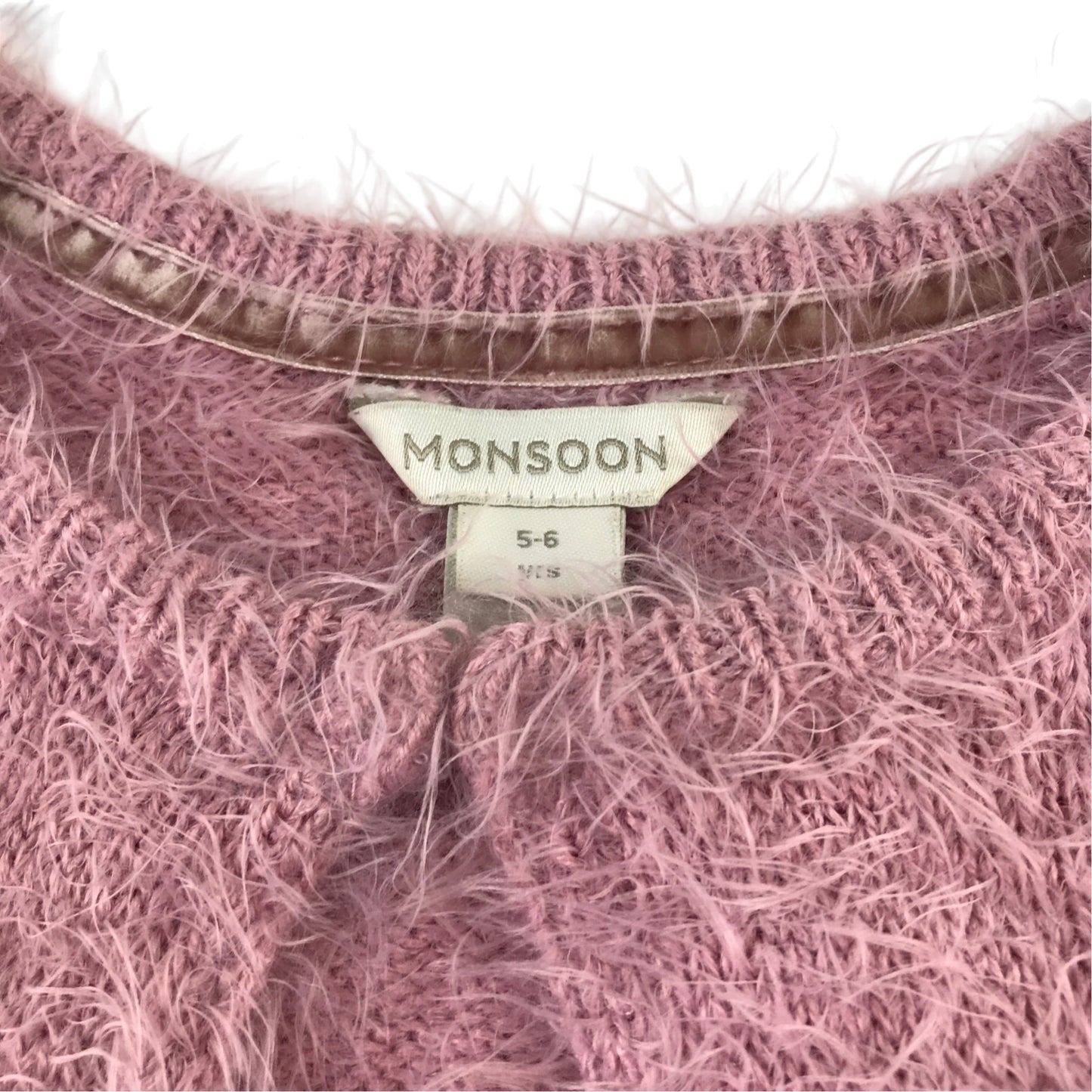 Monsoon 5-6 years pink fluffy cardigan nylon acrylic