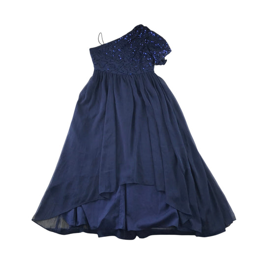 Monsoon 11-12 years navy blue occasion dress sequins and uneven shoulders polyester