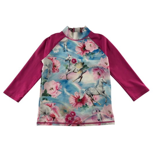 Monsoon 7-8 years pink swim top floral unicorn