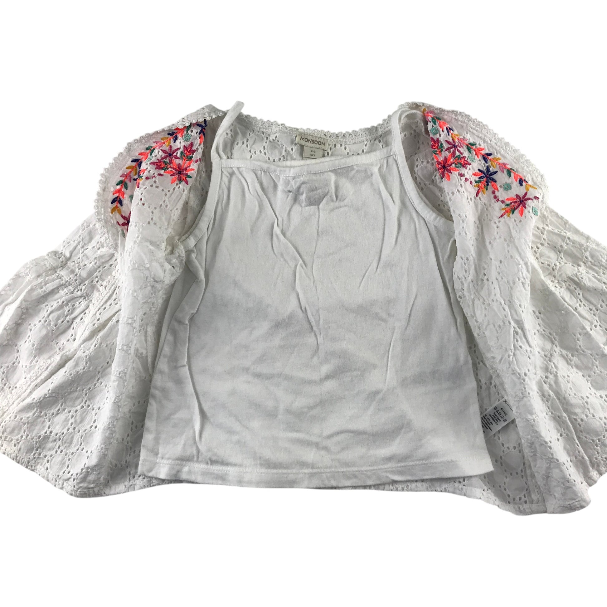 Monsoon 7-8 years white embroidered 2-part cotton blouse