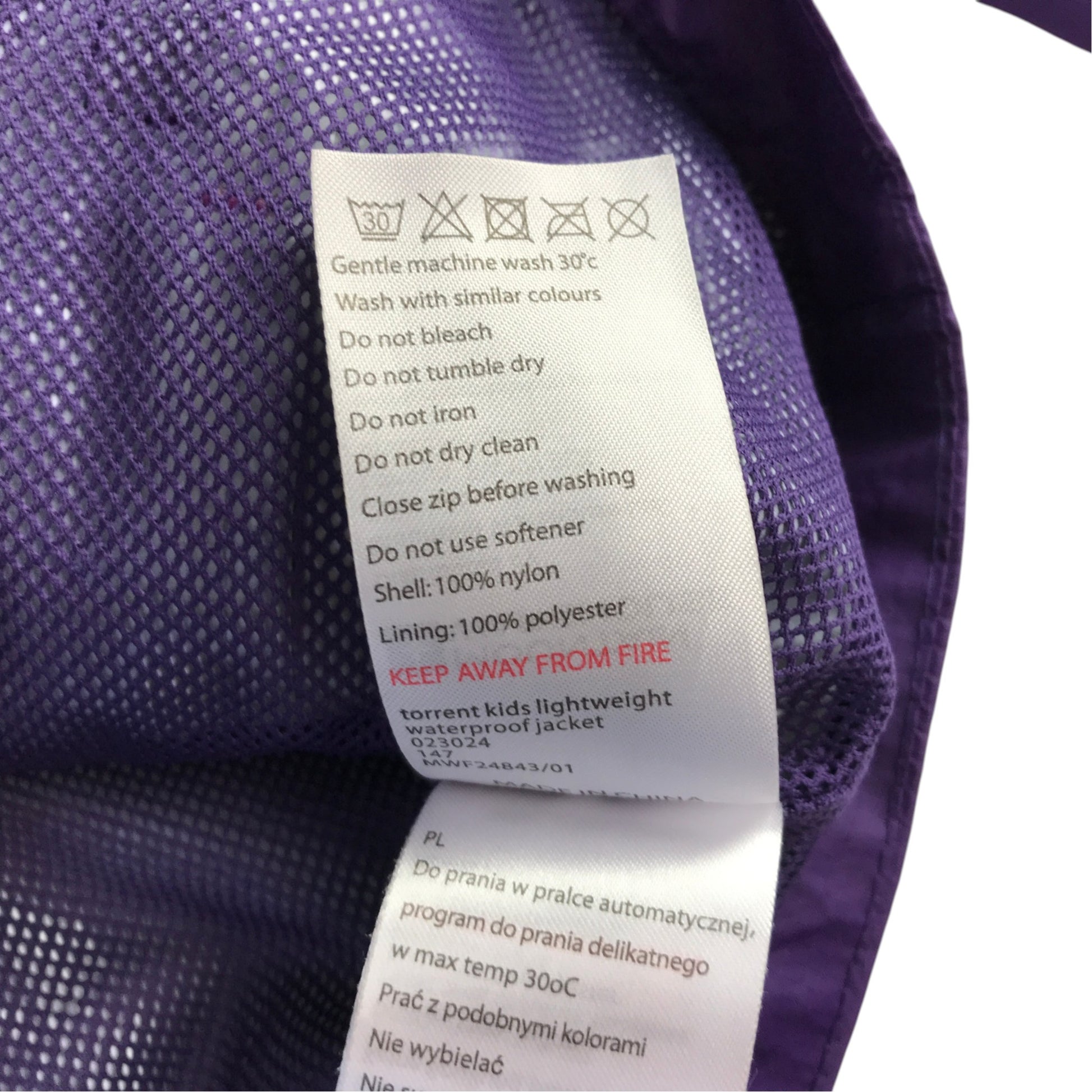 Mountain Warehouse 11-12 years purple showerproof jacket nylon polyester
