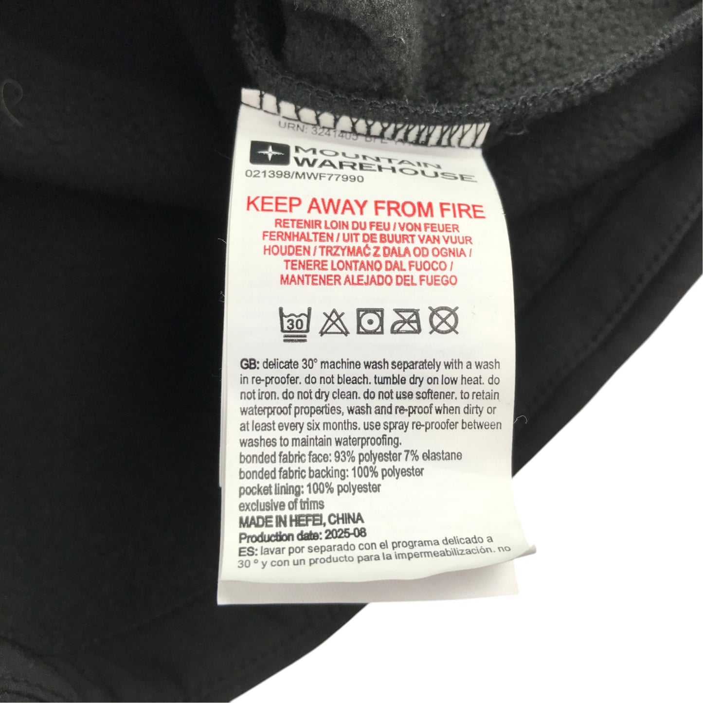 Mountain Warehouse 7-8 years black jacket fleece lined breathable showerproof polyester elastane