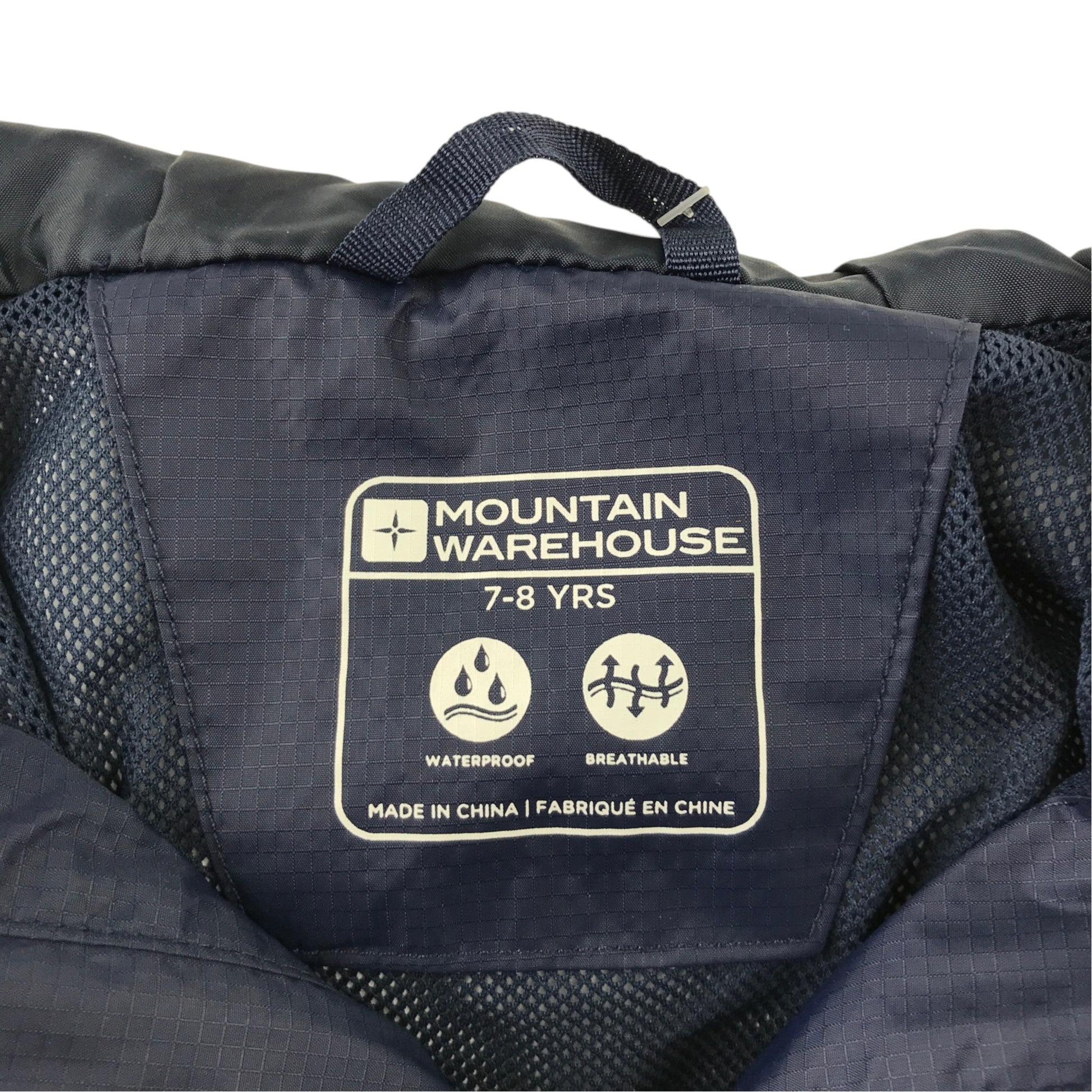 Mountain Warehouse 7-8 years navy blue jacket waterproof breathable polyamide polyester