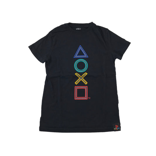 M&S T-Shirt 9-10 Years Black PlayStation Controller Buttons Graphic Tee