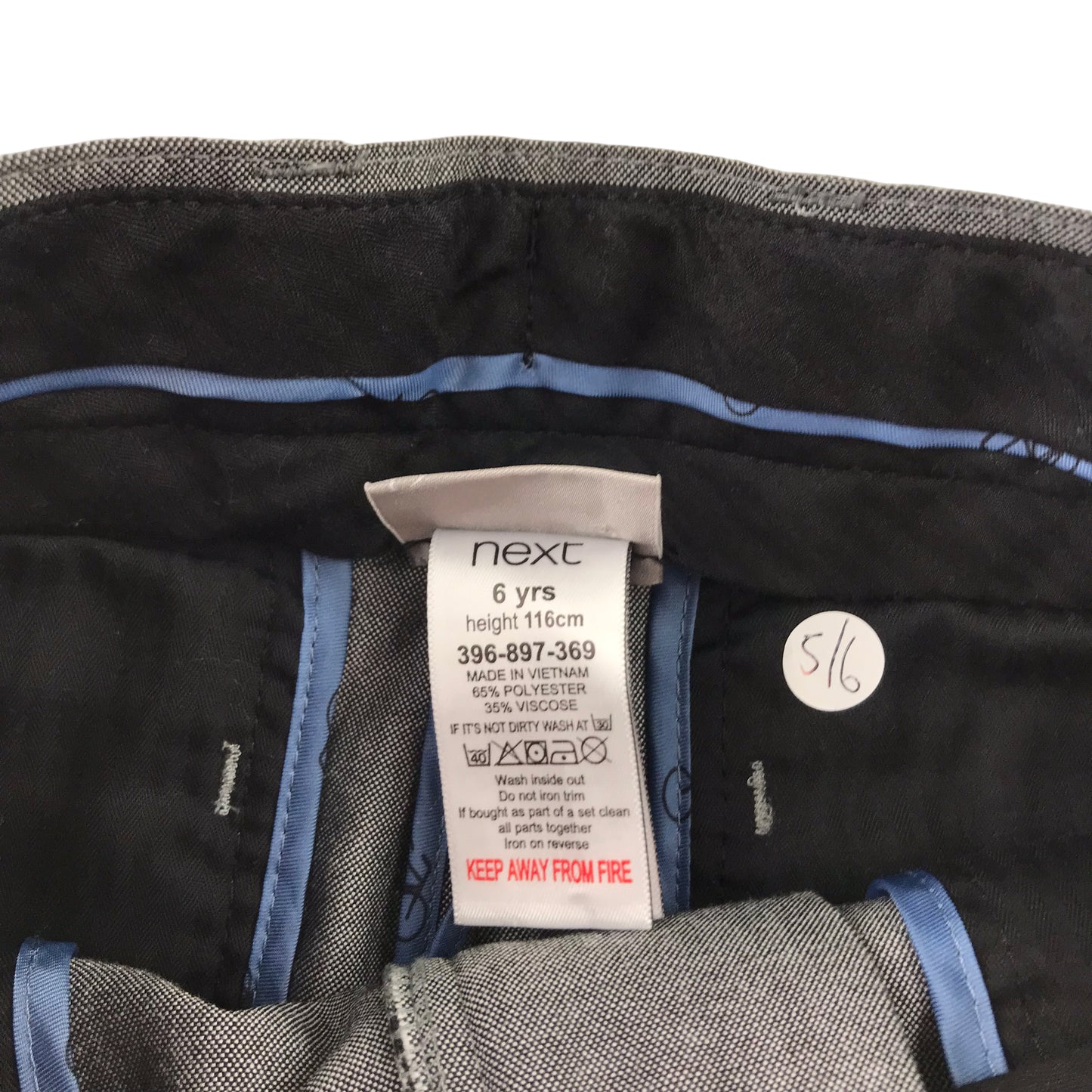 Next Trousers 5-6 Years Grey Smart Formal Regular Fit