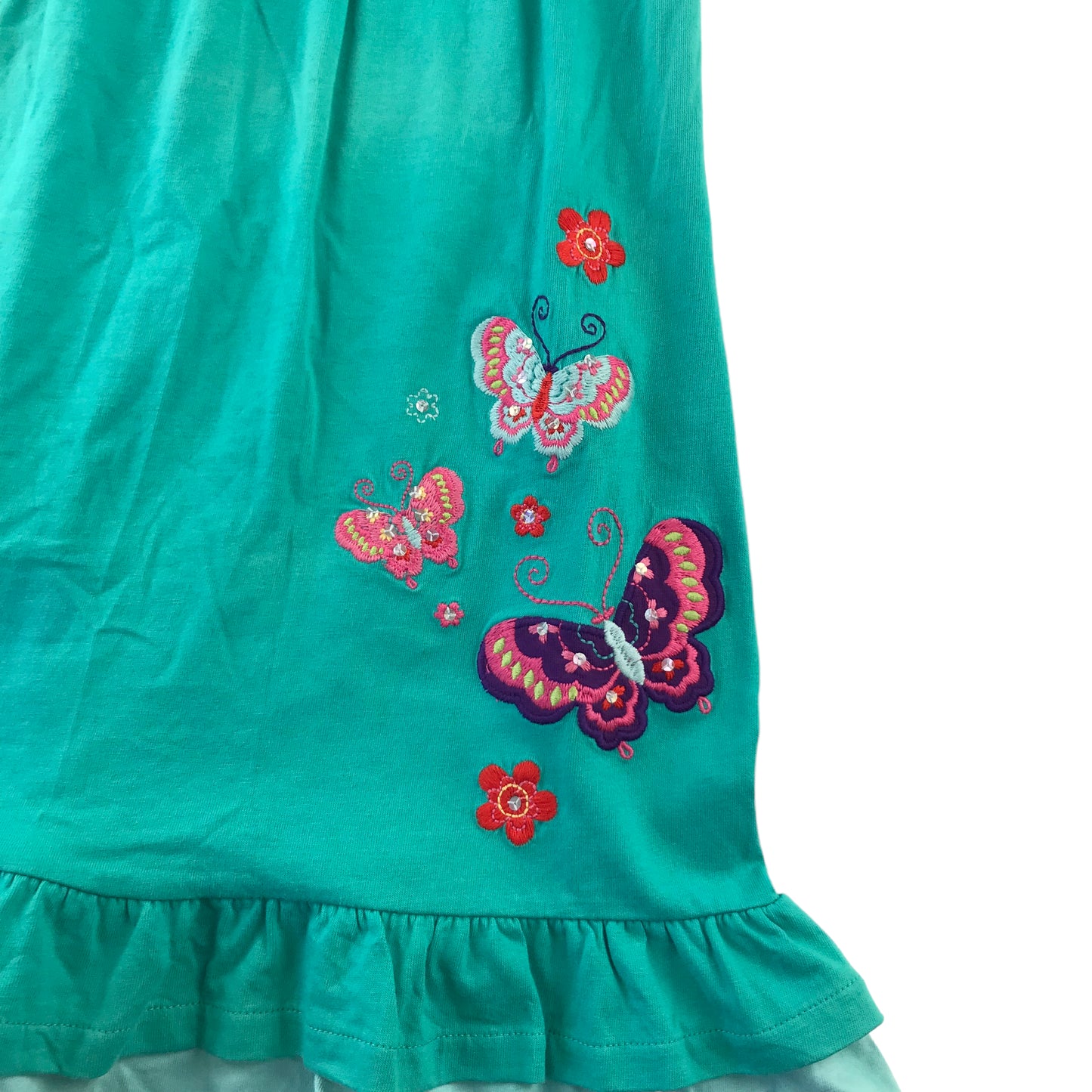 Debenhams Dress Age 8 Turquoise Floral and Butterfly Embroidery Cotton