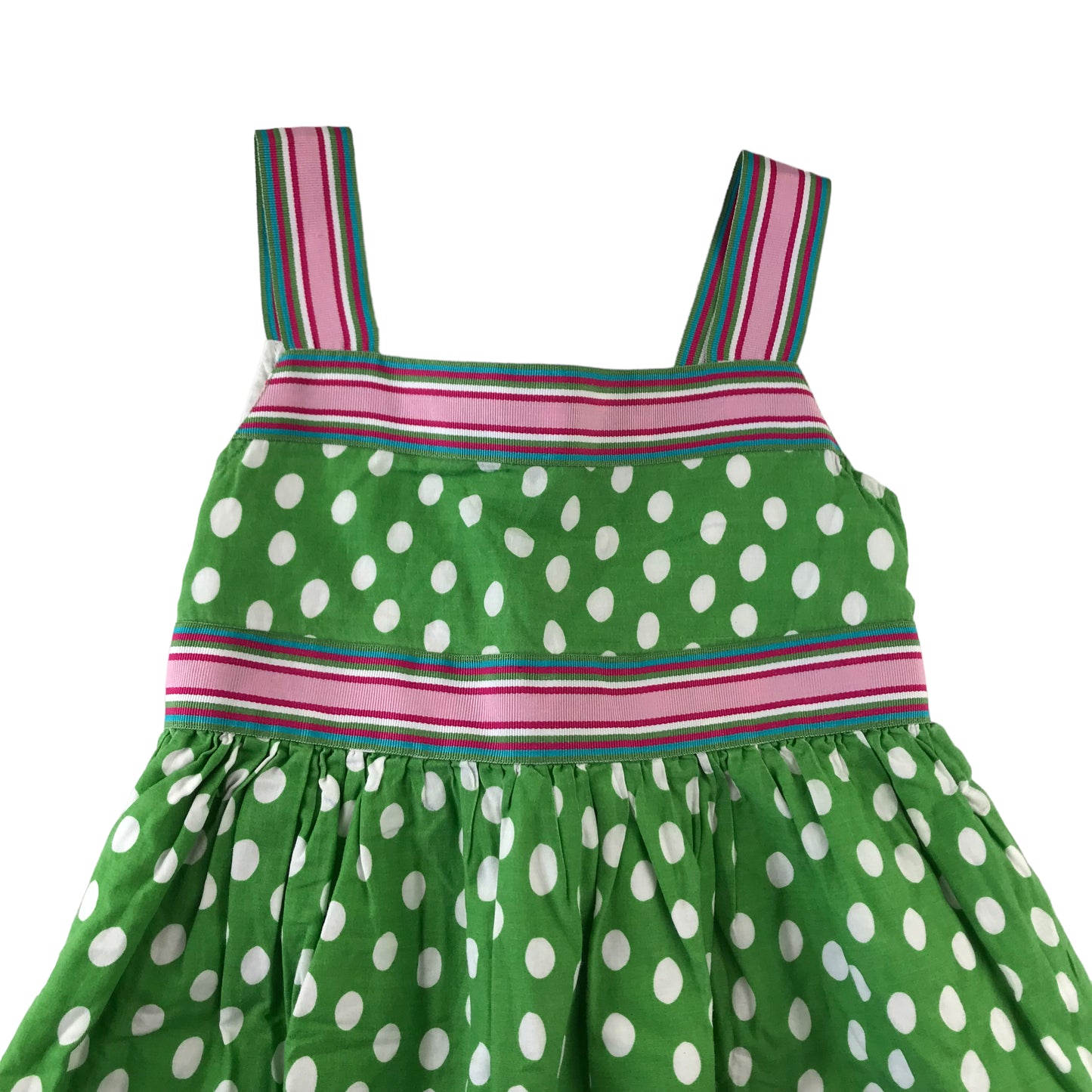 John Lewis Dress Age 7 Green Polka and Floral Cotton