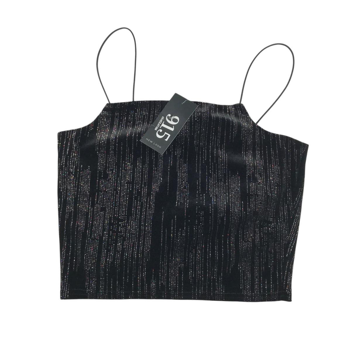 New Look 12-13 years black velvet sparkly crop top polyester elastane