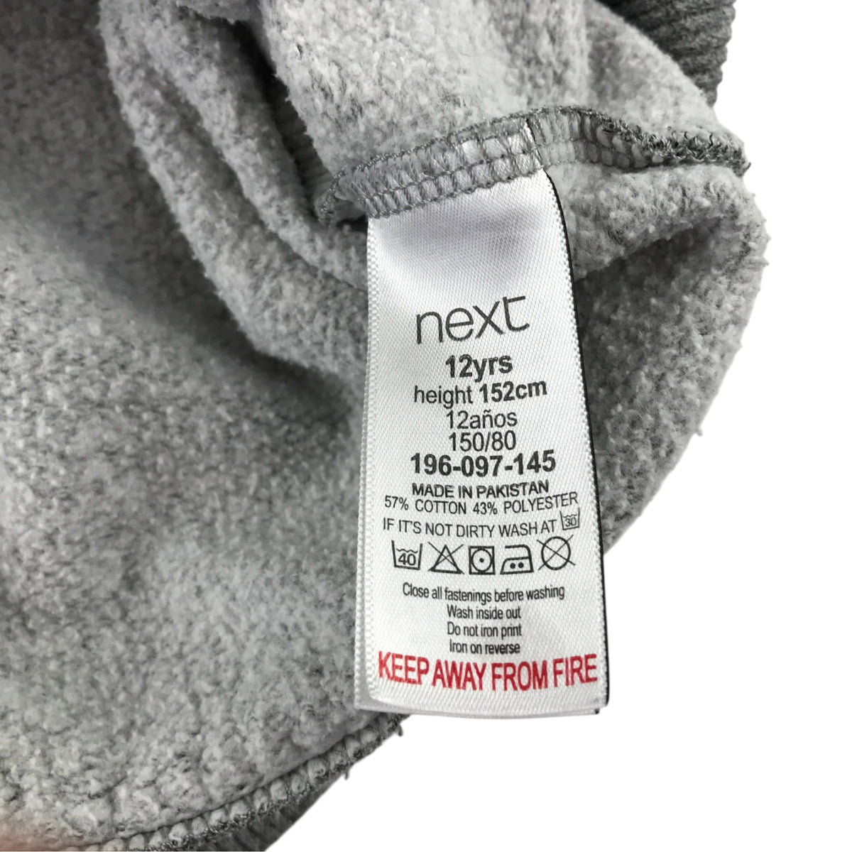 Next 12 years grey zip up hoodie cotton polyester