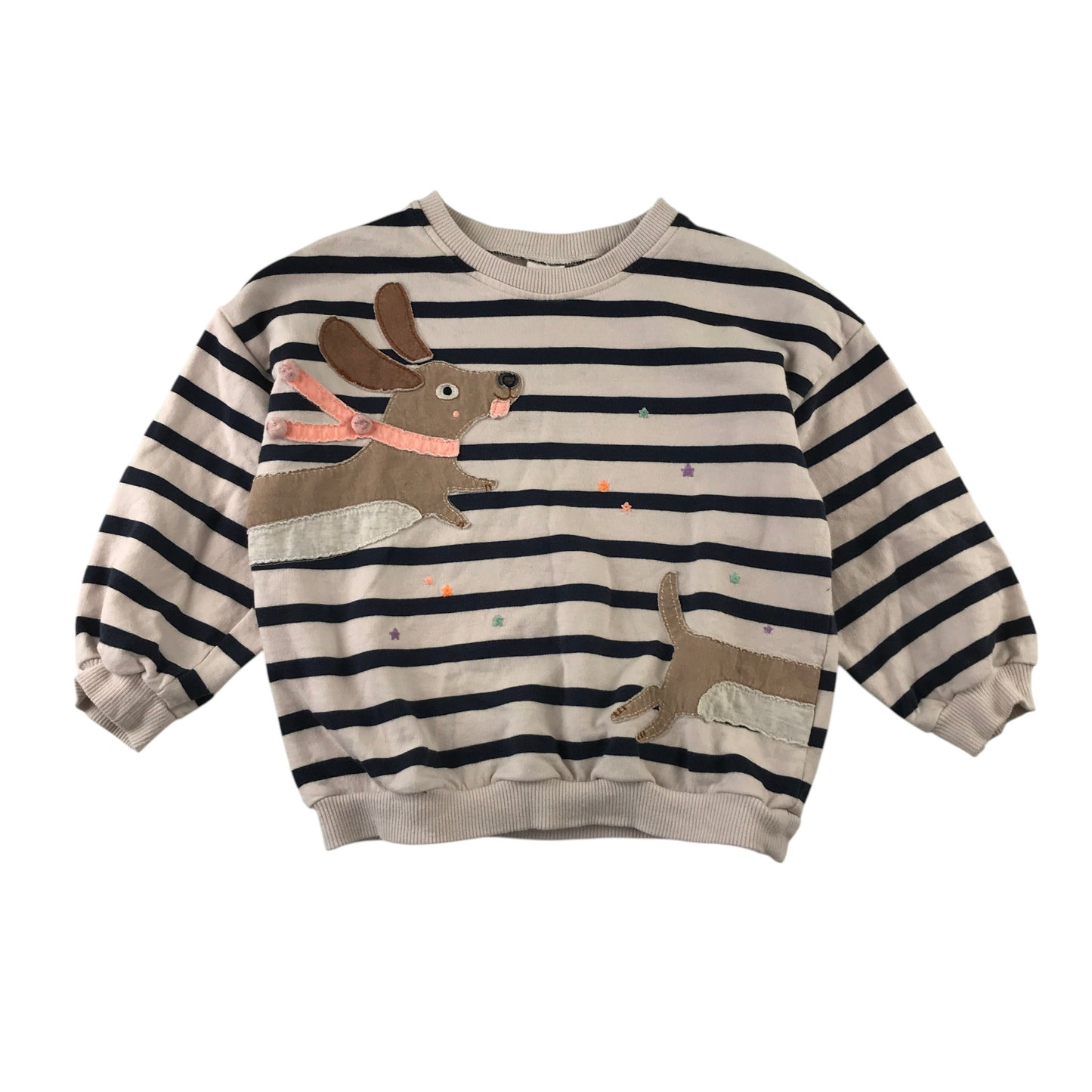 Next 4-5 years navy cream sweater sausage dog patchwork cotton