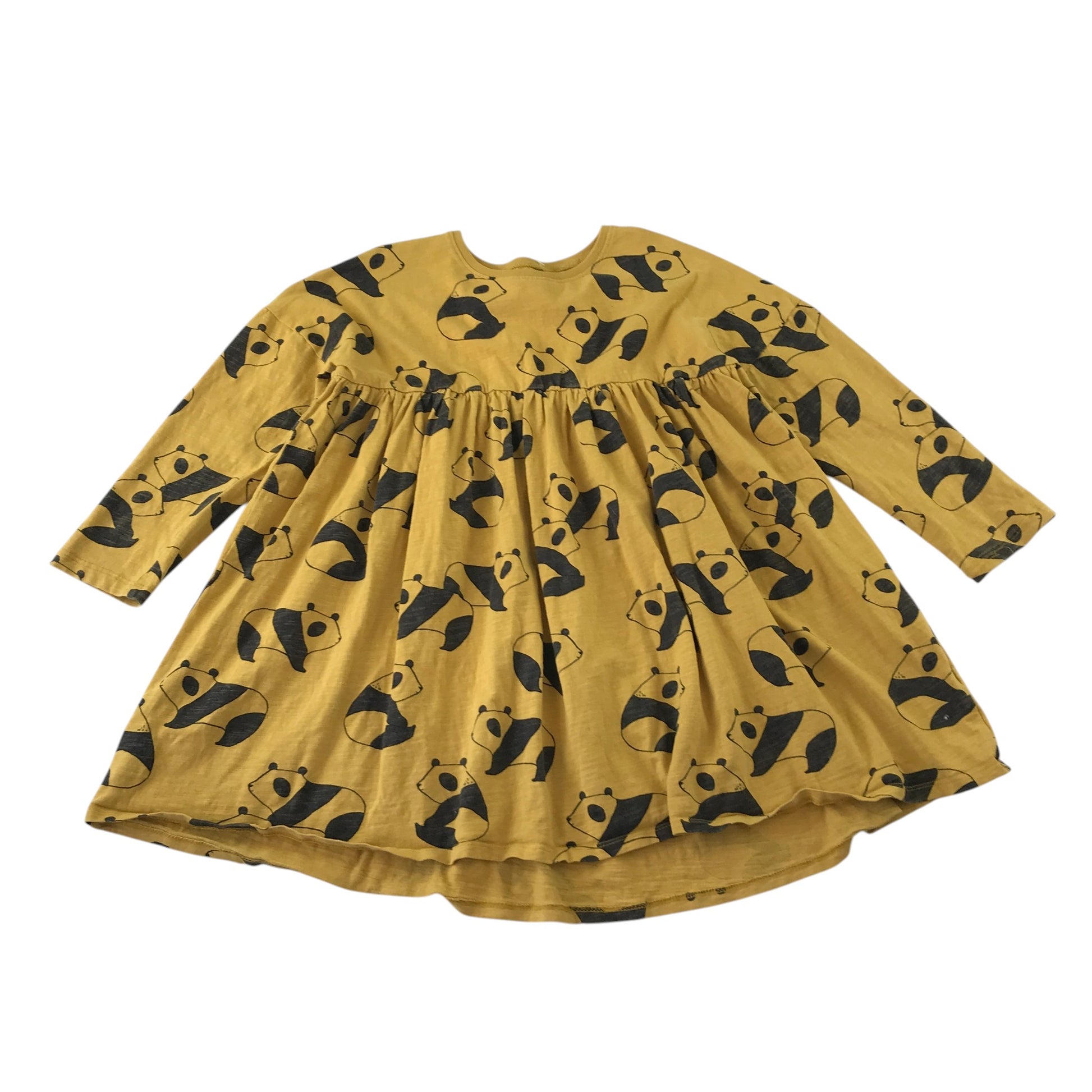 Next 6-7 years mustard yellow dress long sleeve panda print cotton