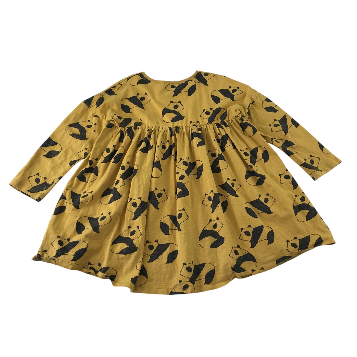 Next 6-7 years mustard yellow dress long sleeve panda print cotton