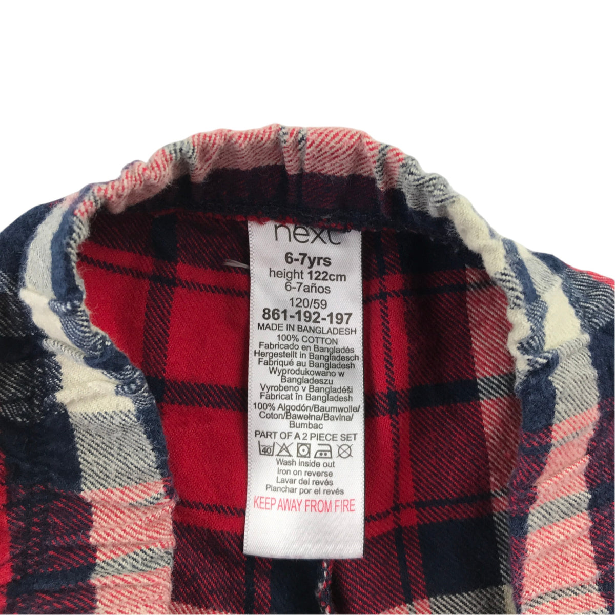 Next 6-7 years red tartan check pyjama set cotton