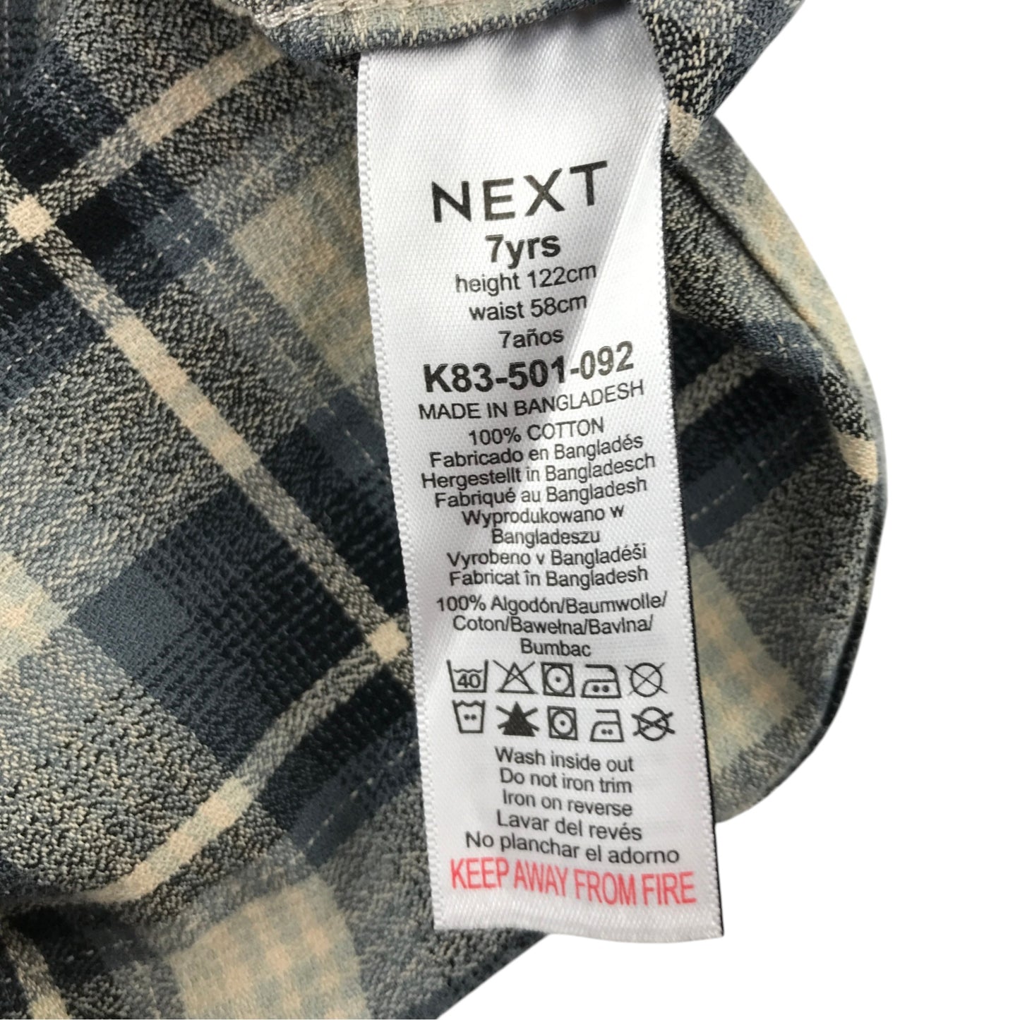 Next 7 years grey tartan check shirt cotton
