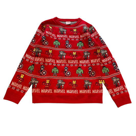 Next 10-11 years red Marvel superheroes Christmas jumper acrylic