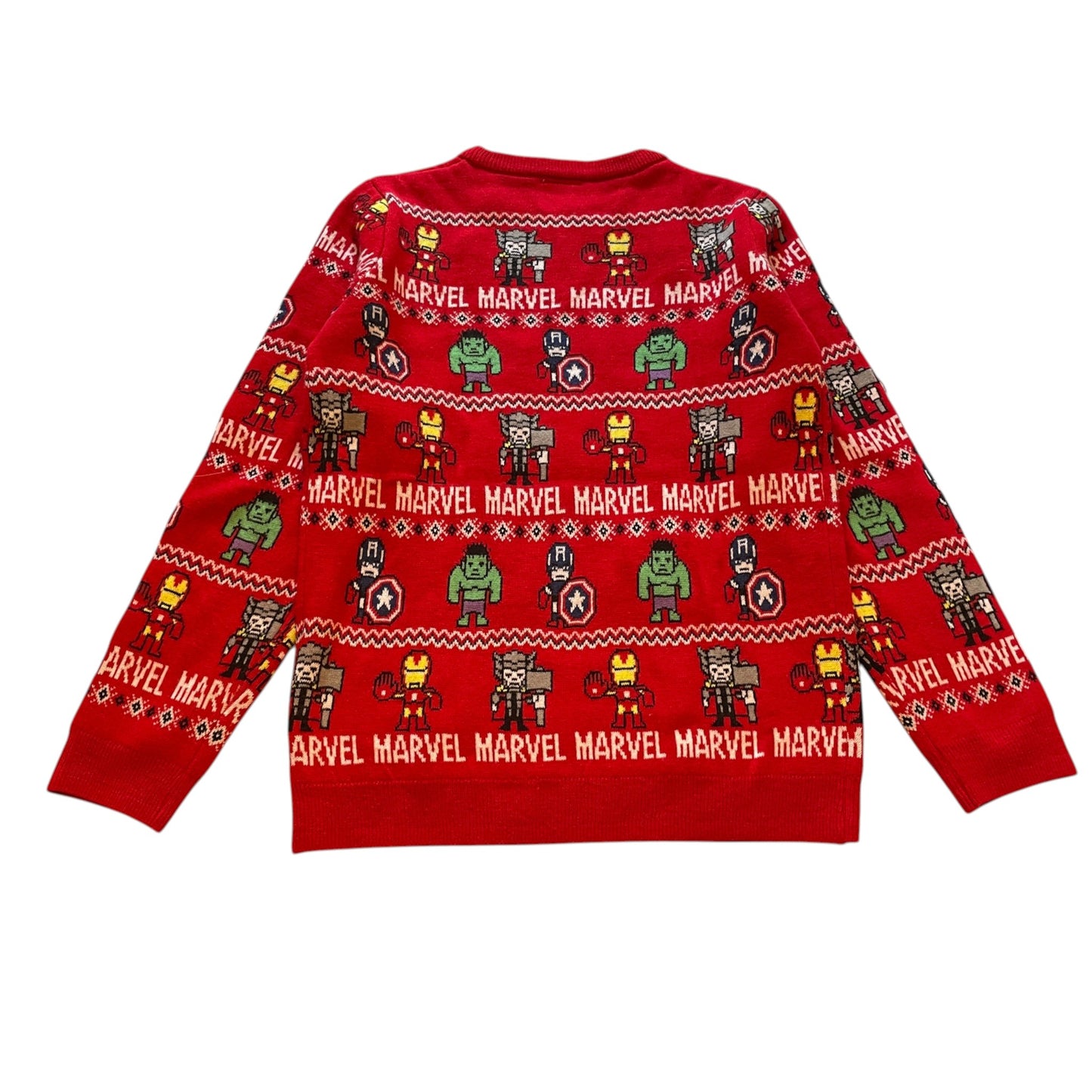 Next 10-11 years red Marvel superheroes Christmas jumper acrylic
