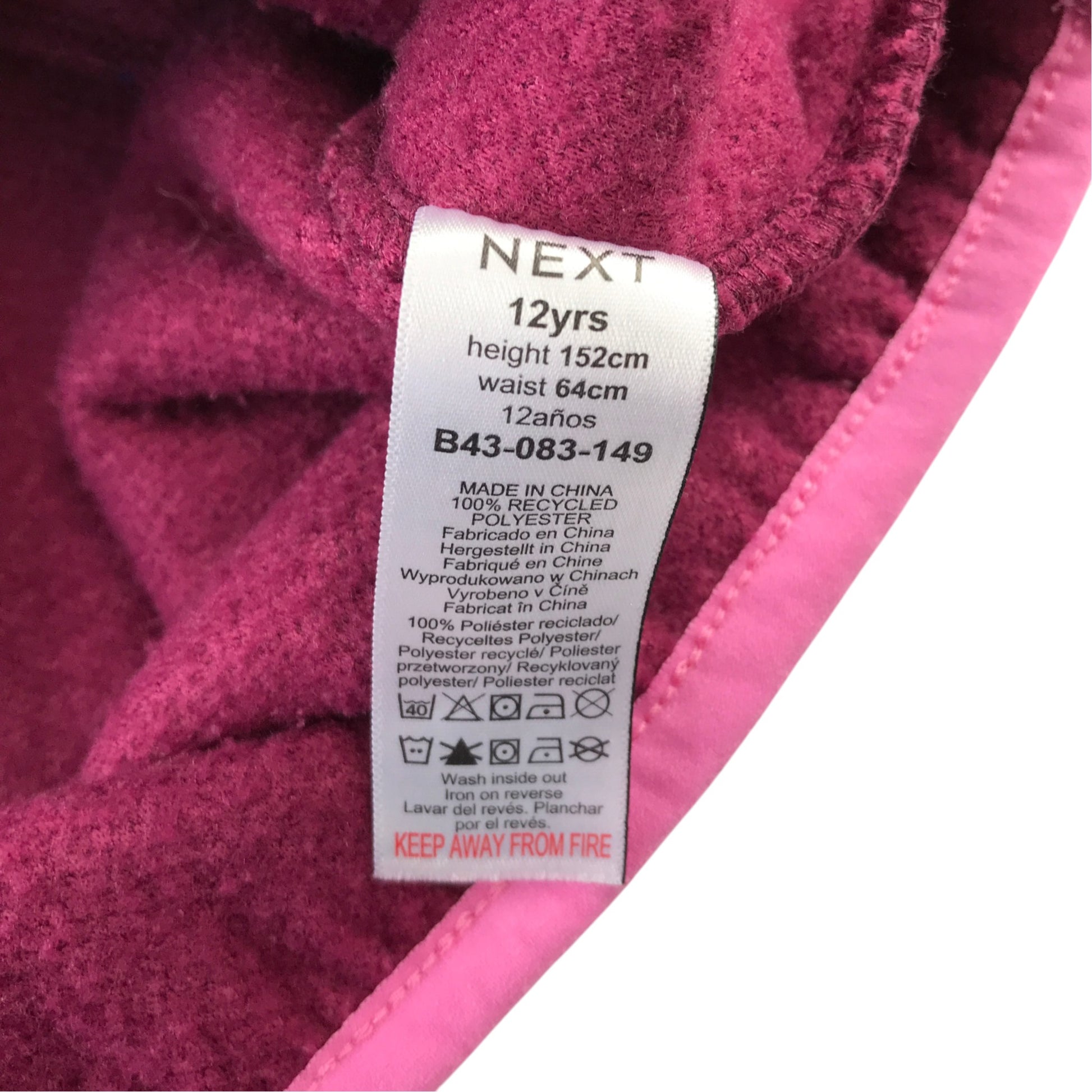 Next 11-12 years burgundy and pink fleece
