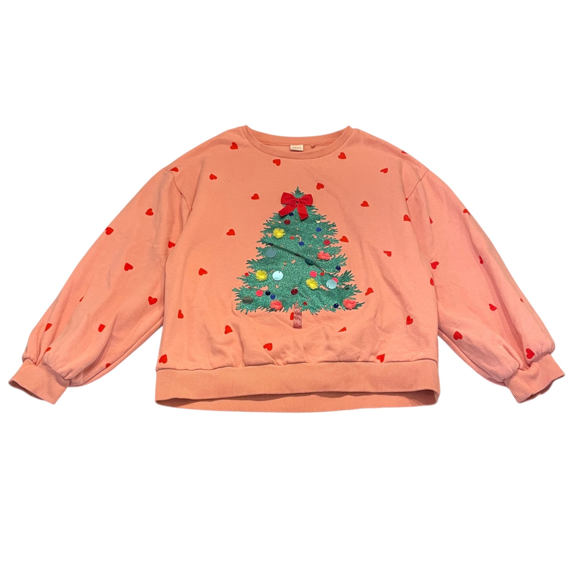 Next 12-13 years light pink festive tree Christmas sweater cotton polyester