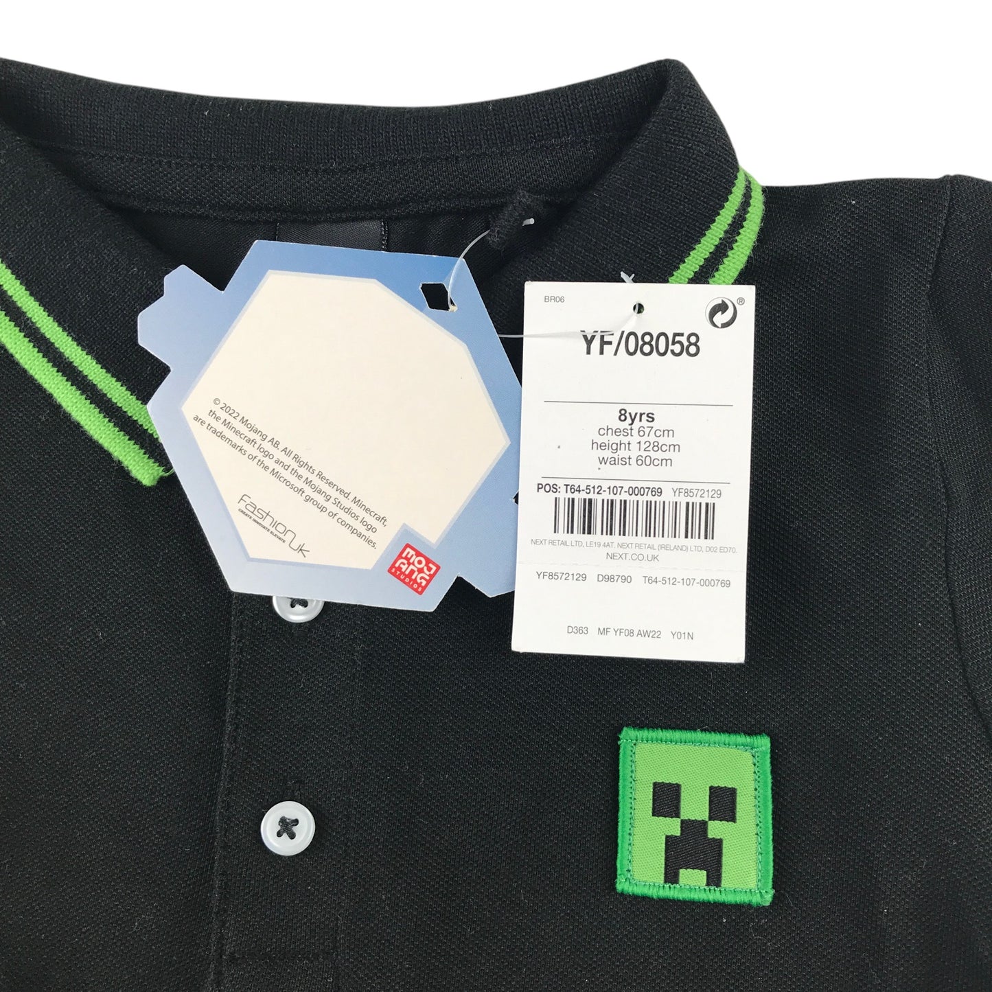 Next 8 years black polo shirt Minecraft print