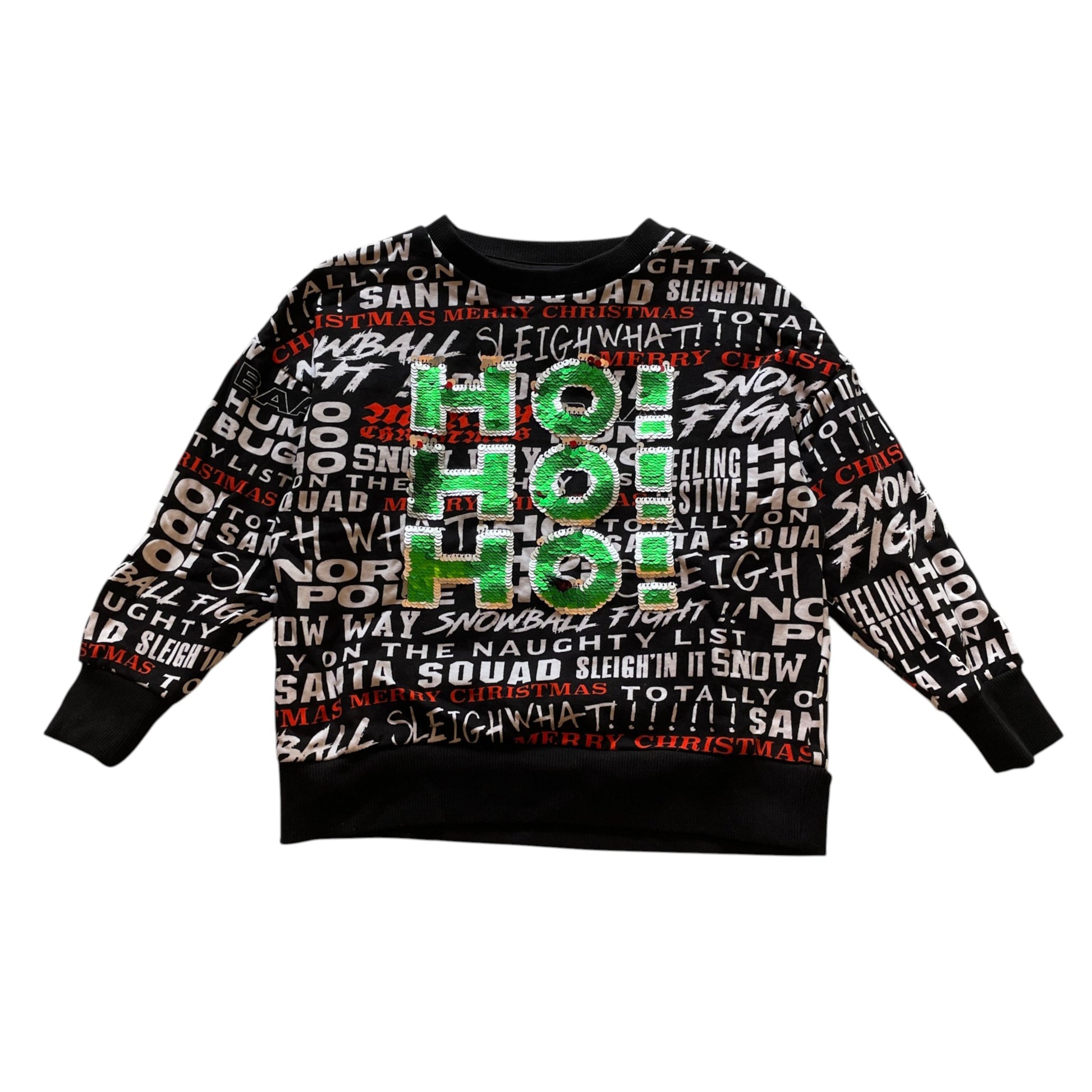 Next 4-5 years black flip sequin Ho Ho Ho Christmas sweater cotton