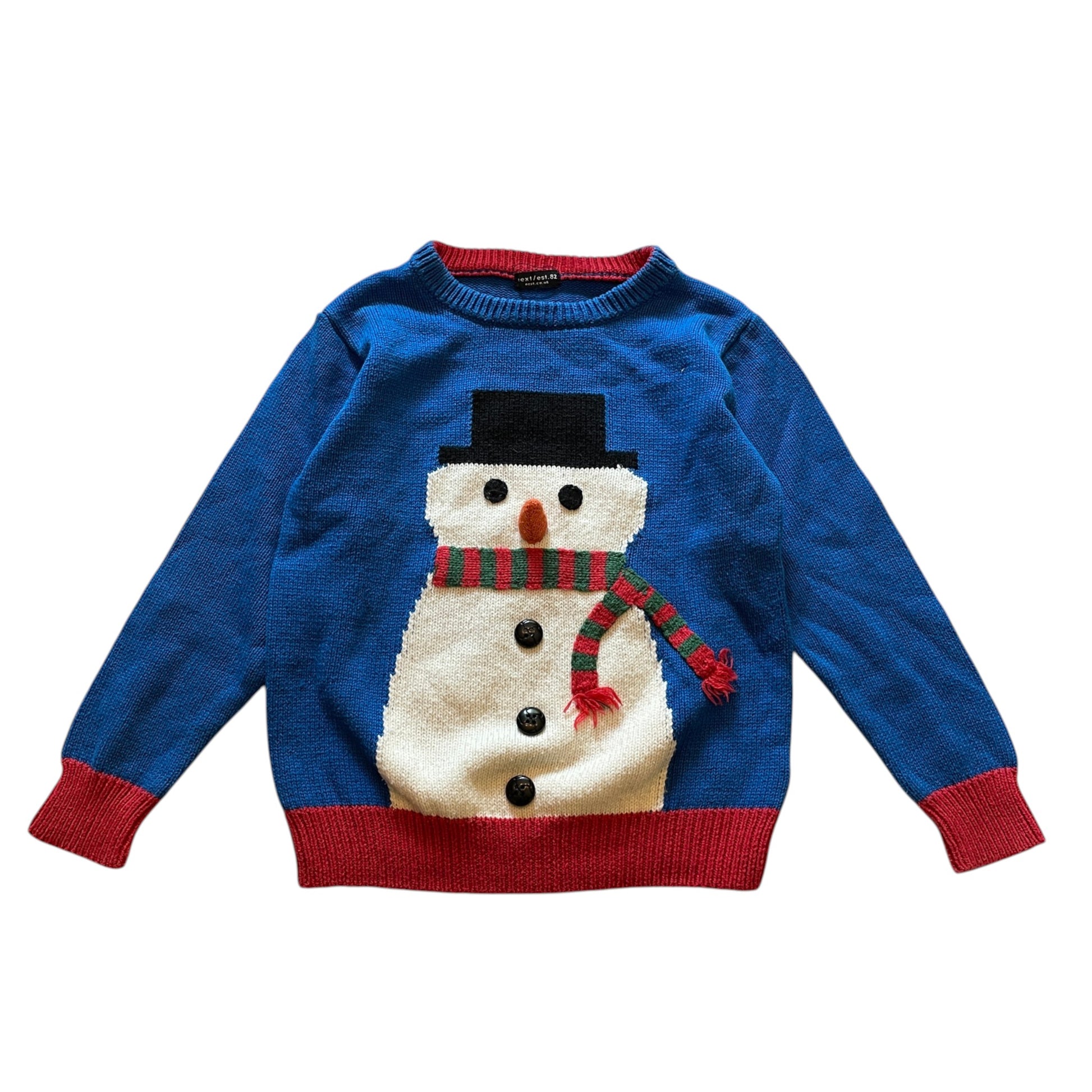 Next 5-6 years blue and red snowman Christmas jumper cotton acrylic wool