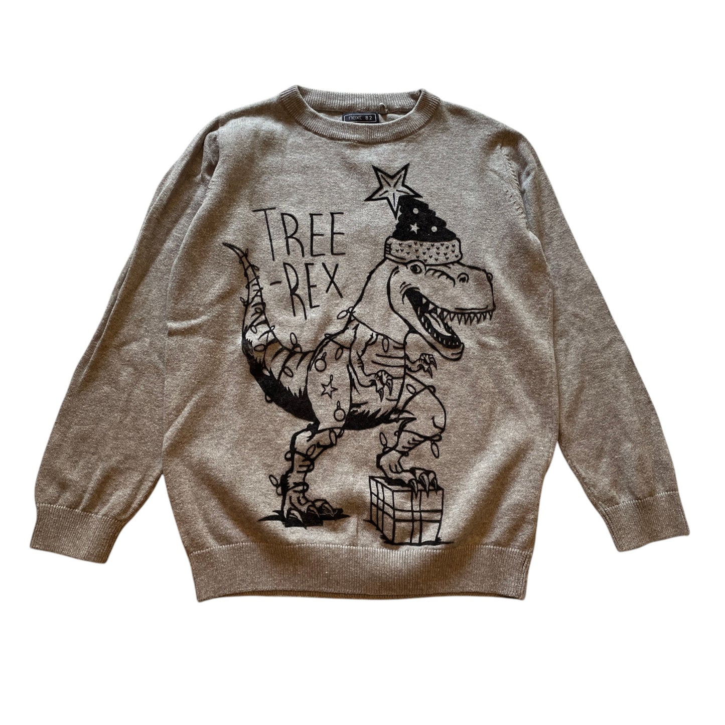 Next 6-7 years grey Tree-Rex Christmas jumper cotton