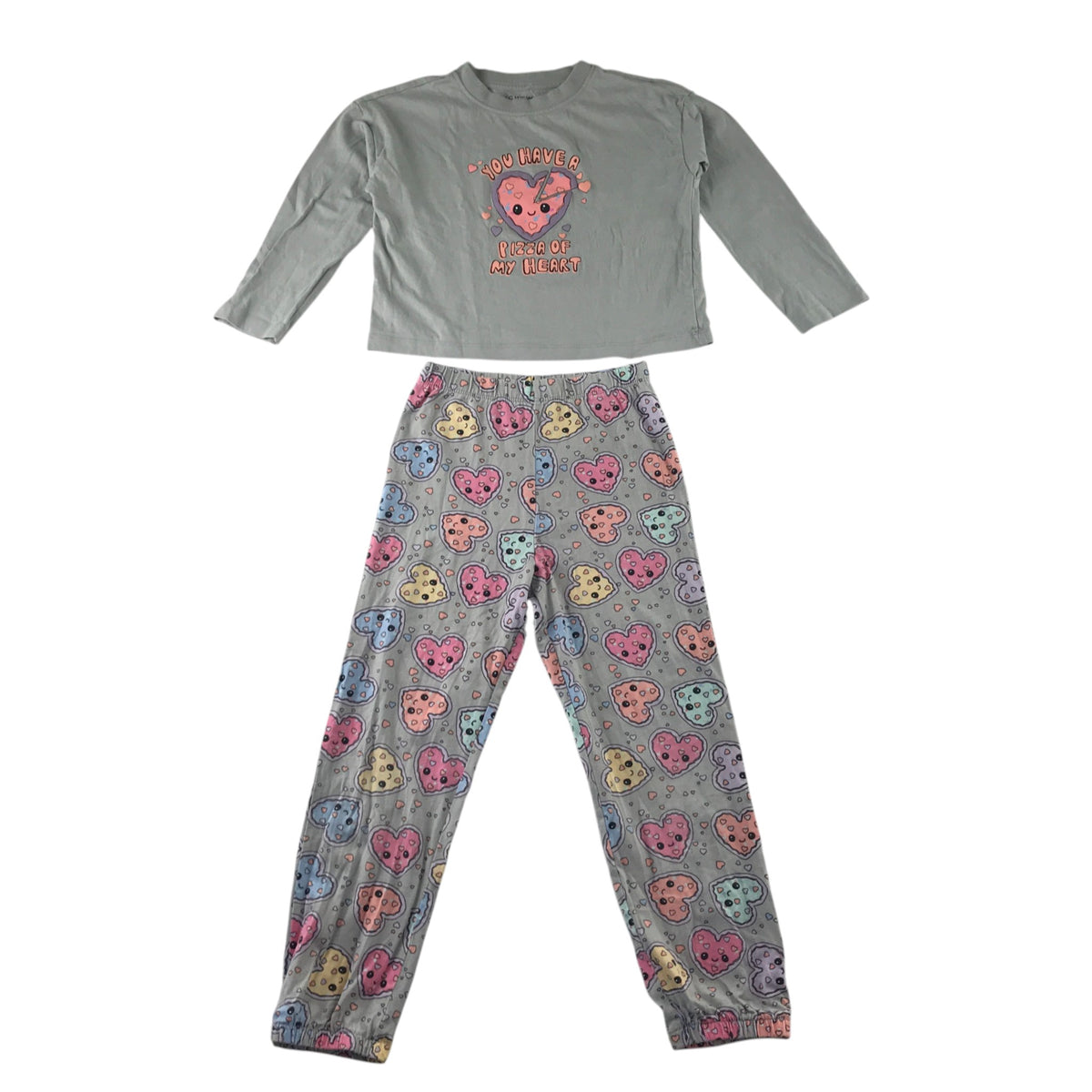 Next 6-7 years grey pyjama set pizza of my heart cotton