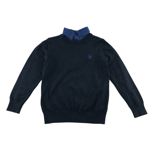 Next 6-7 years navy blue jumper with shirt collars cotton