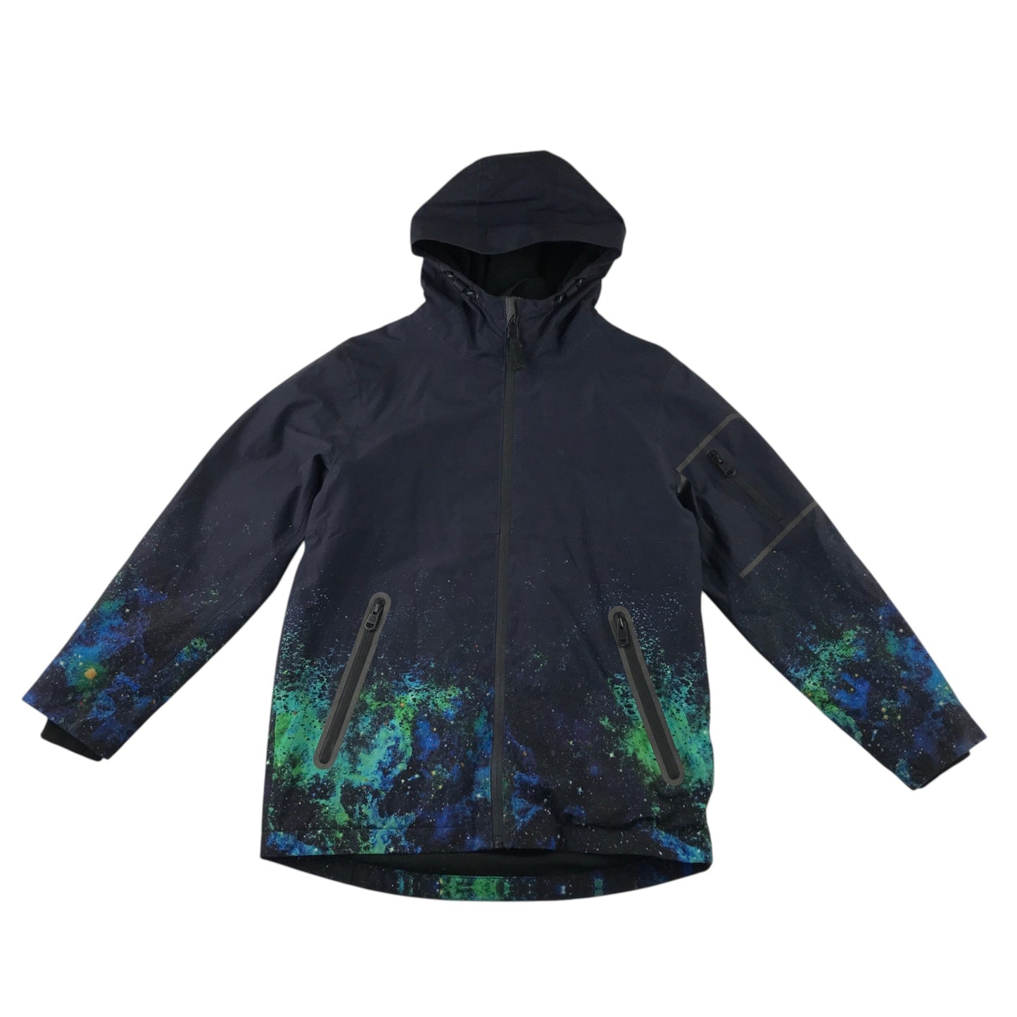 Next 9-10 years navy and turquoise jacket with splash pattern print polyester