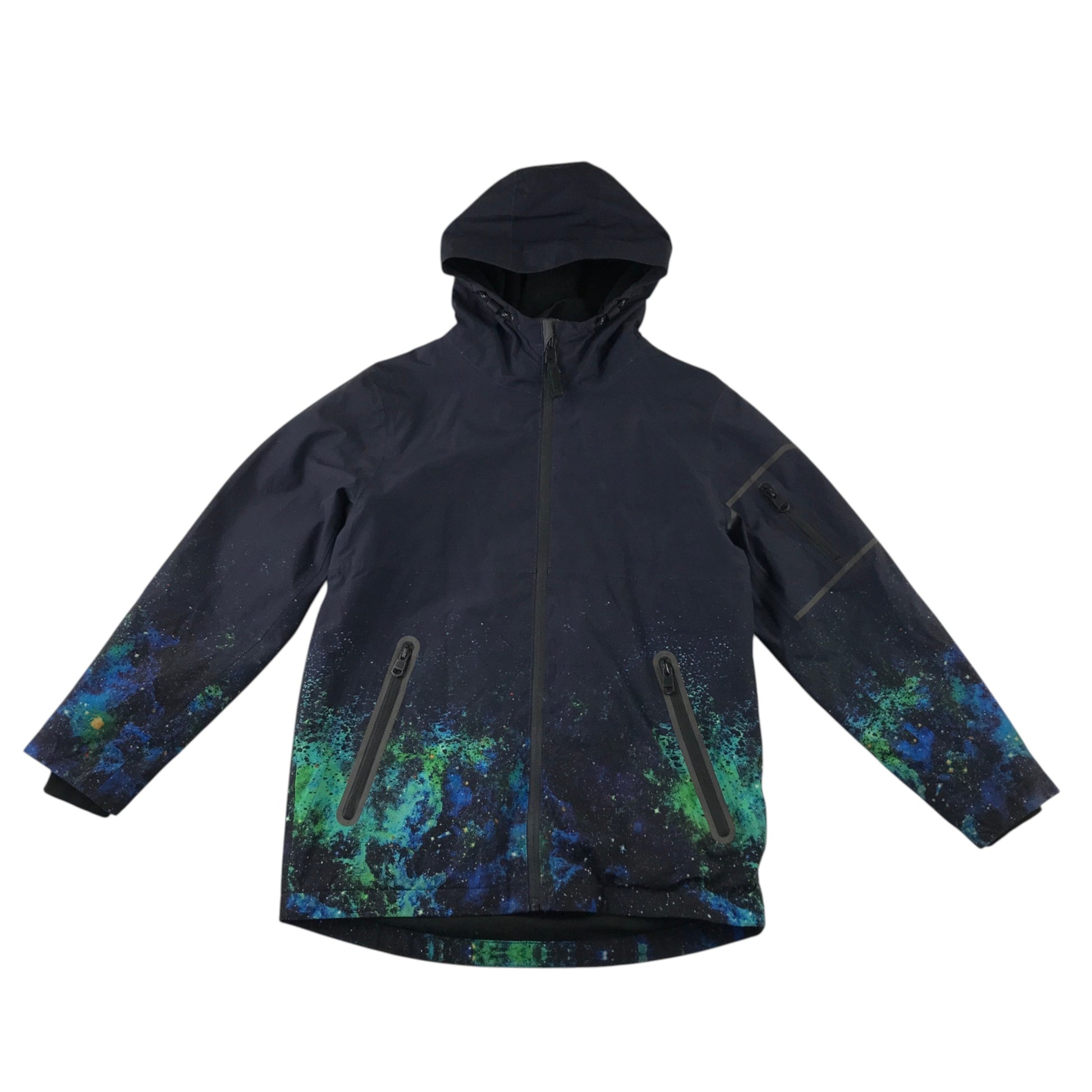 Next 9-10 years navy and turquoise jacket with splash pattern print polyester